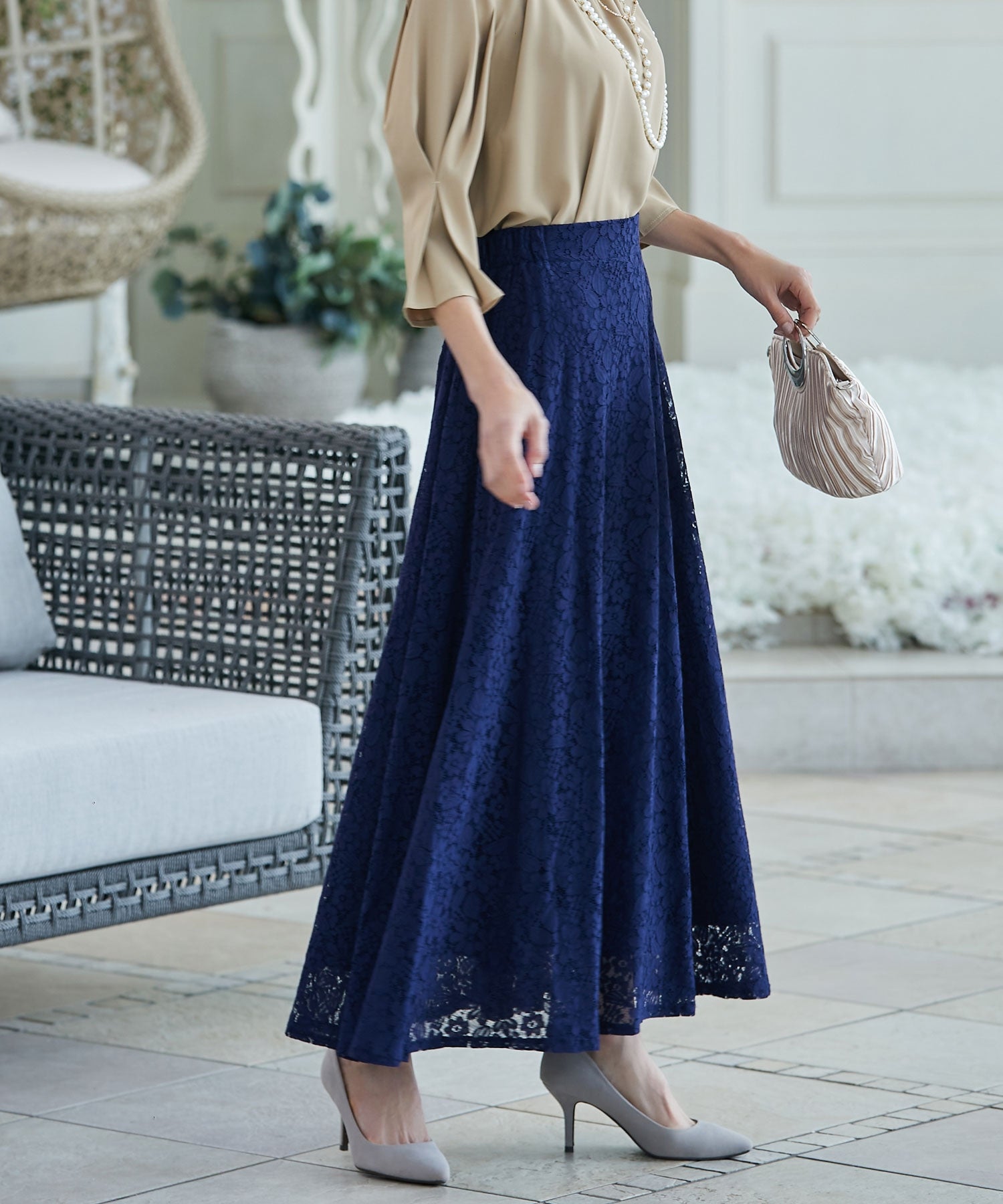 総レースロングスカート【結婚式】【パーティー】【フォーマル】【セレモニー】cy11001