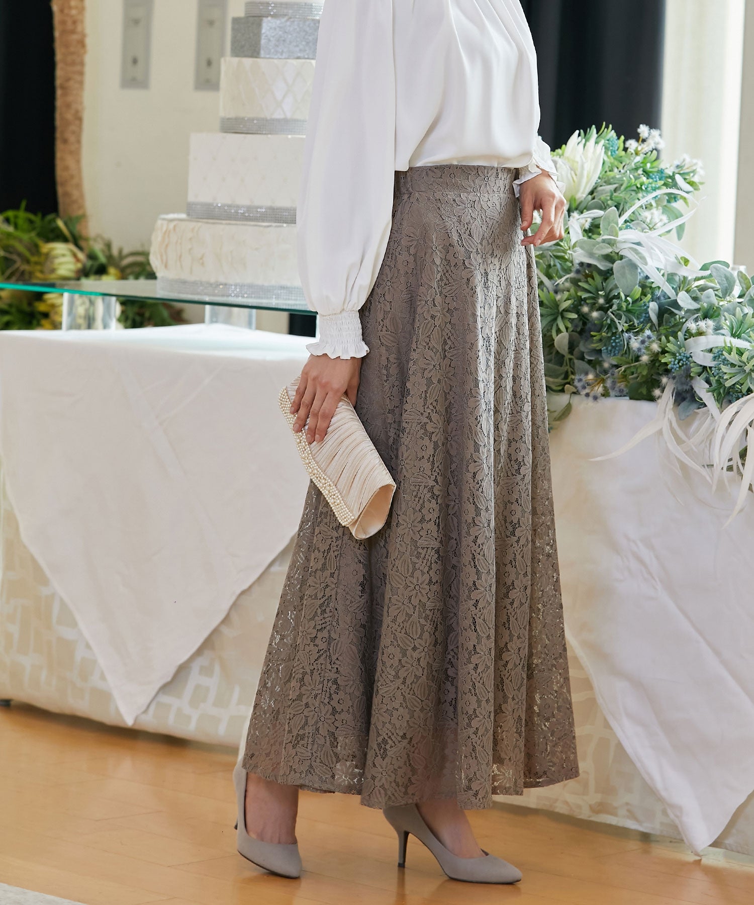 総レースロングスカート【結婚式】【パーティー】【フォーマル】【セレモニー】cy11001