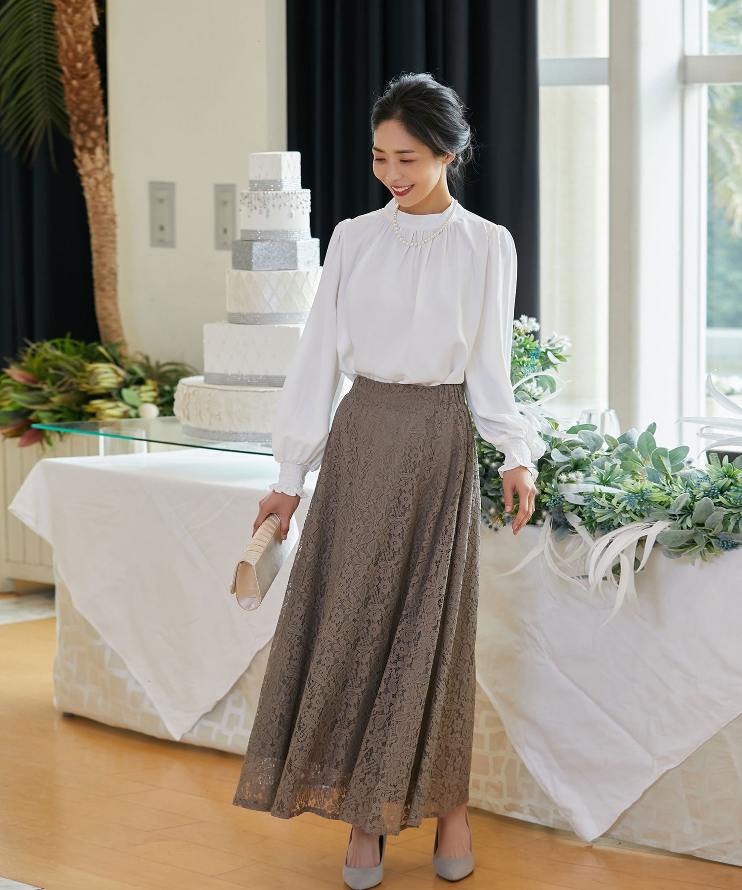 総レースロングスカート【結婚式】【パーティー】【フォーマル】【セレモニー】cy11001