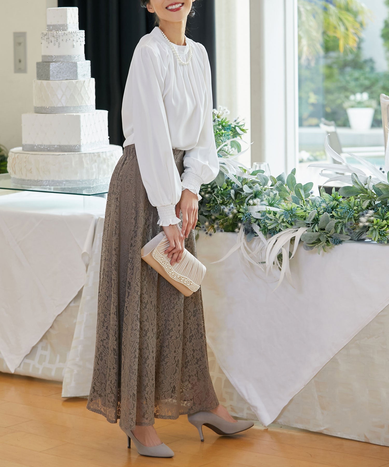 総レースロングスカート【結婚式】【パーティー】【フォーマル】【セレモニー】cy11001