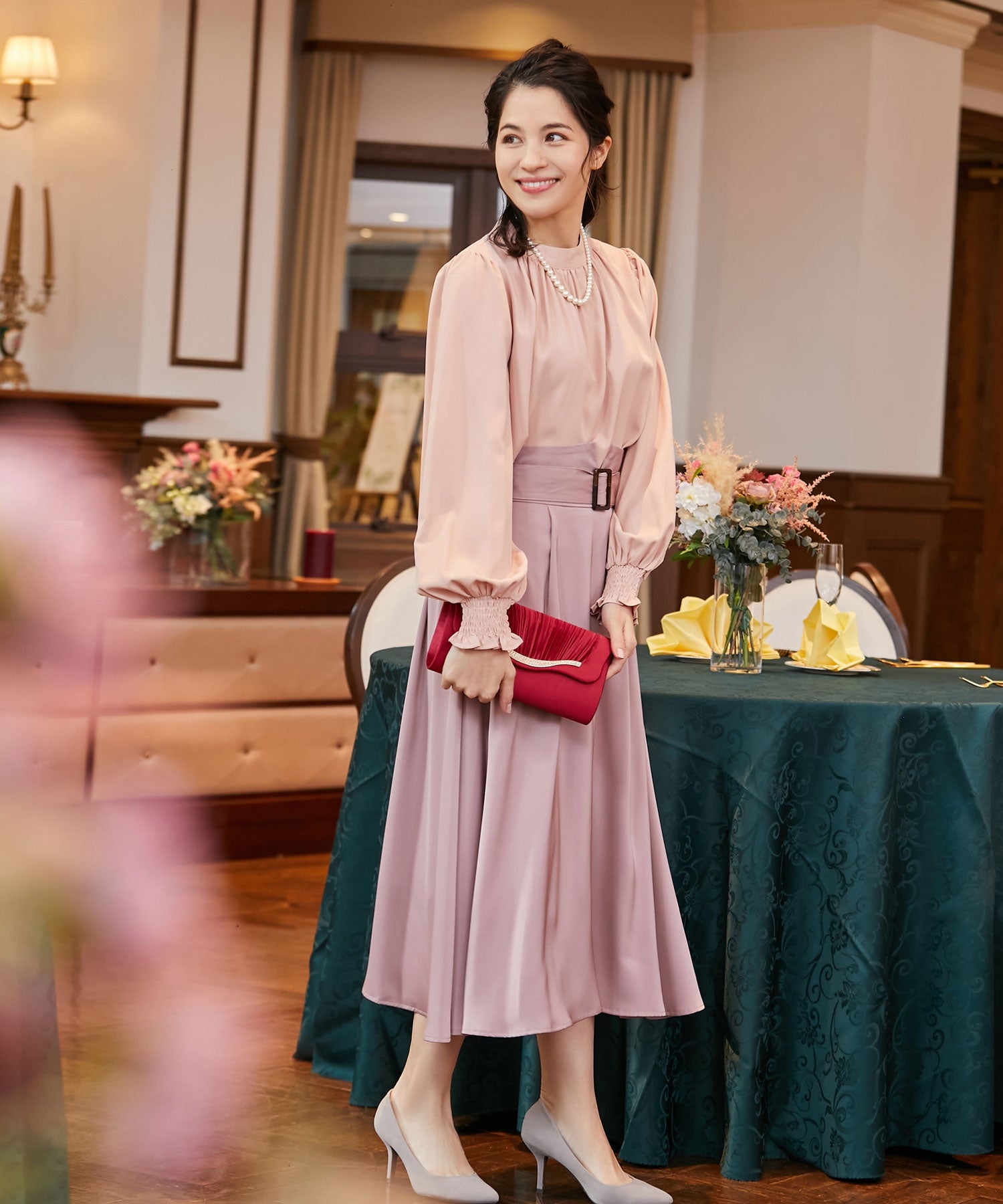 バックルベルトフレアスカート【結婚式】【パーティー】【フォーマル】【セレモニー】cy11003