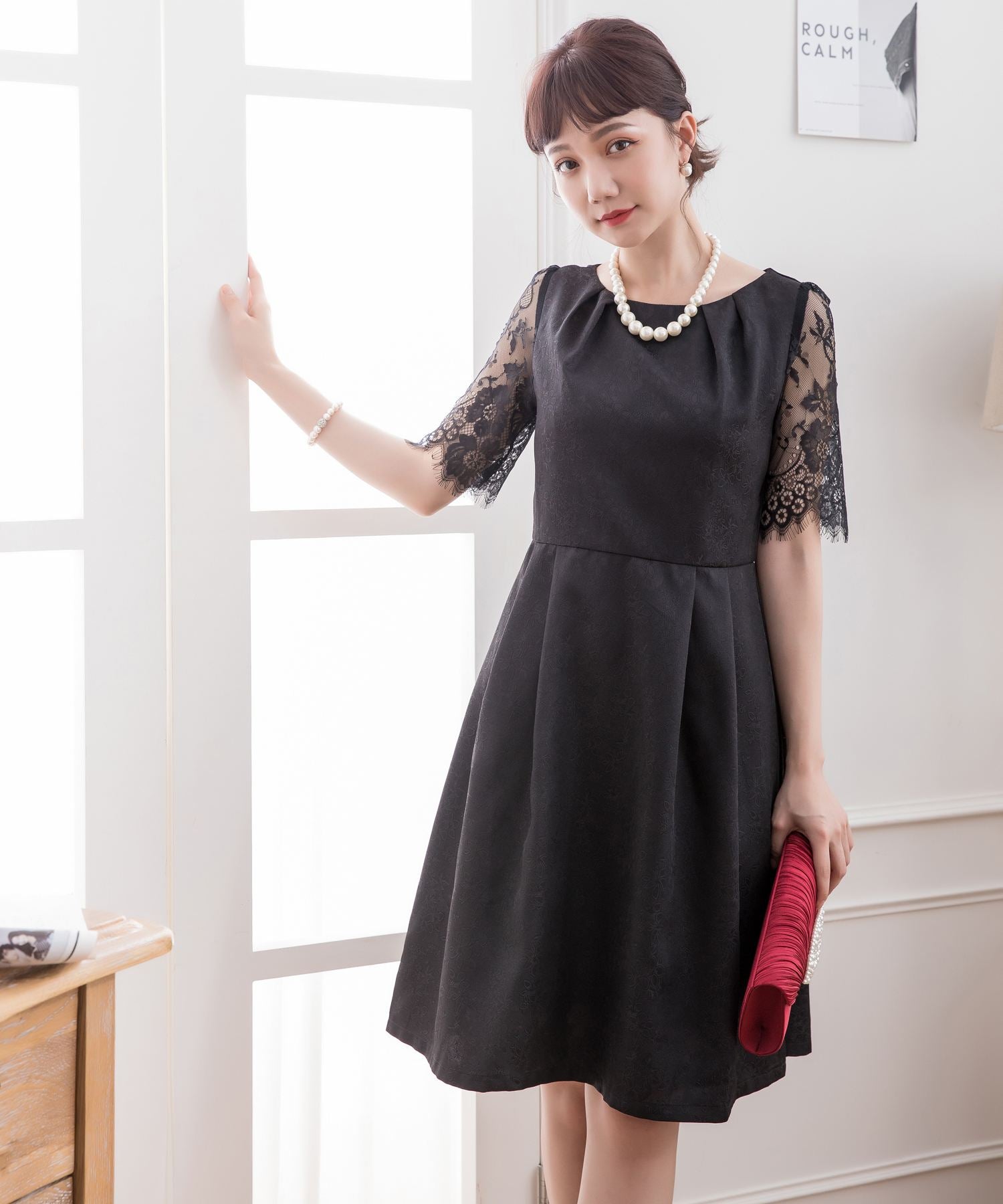 レーススリーブ&結婚式・お呼ばれ対応ワンピースドレスcy88035