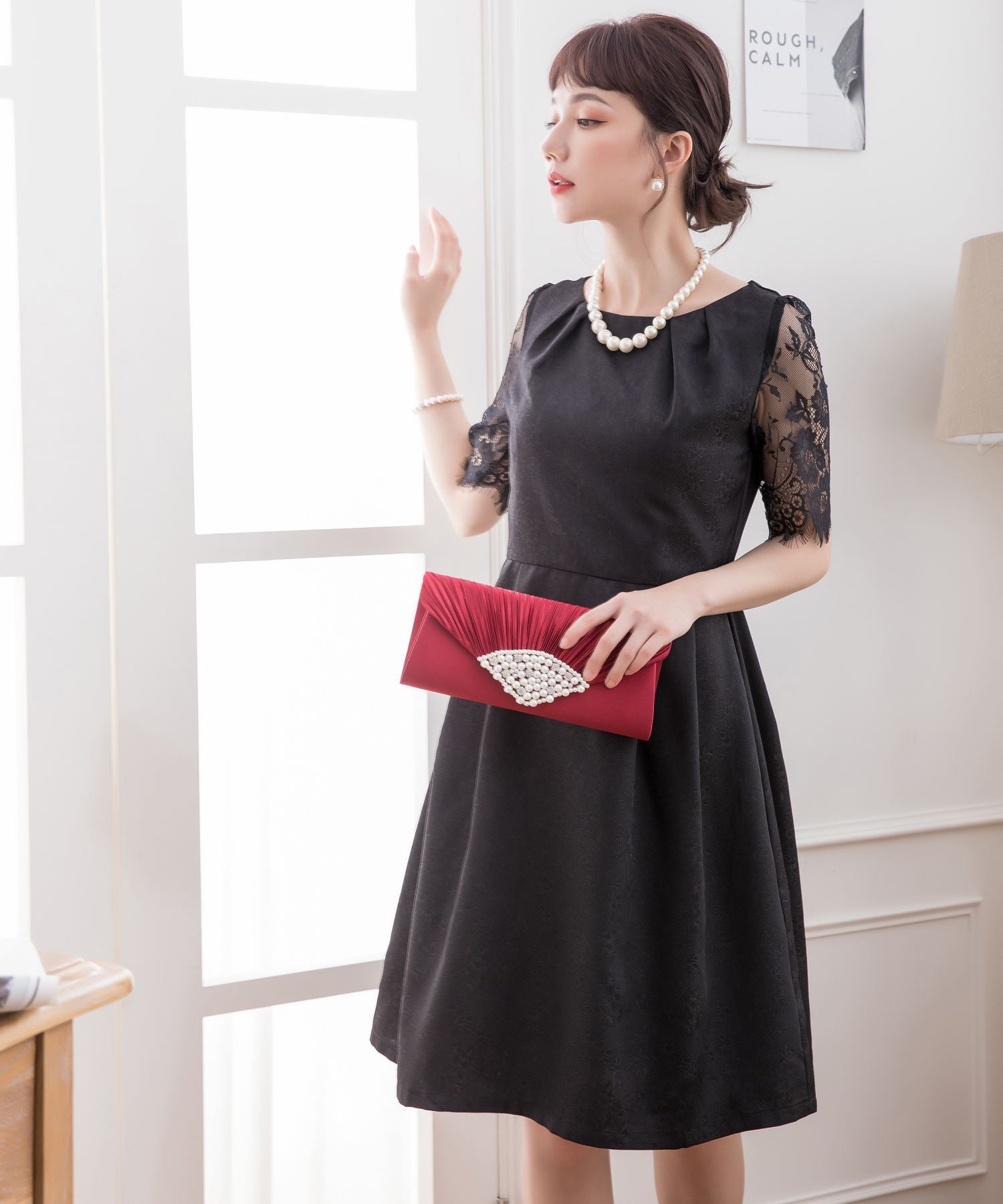 レーススリーブ&結婚式・お呼ばれ対応ワンピースドレスcy88035