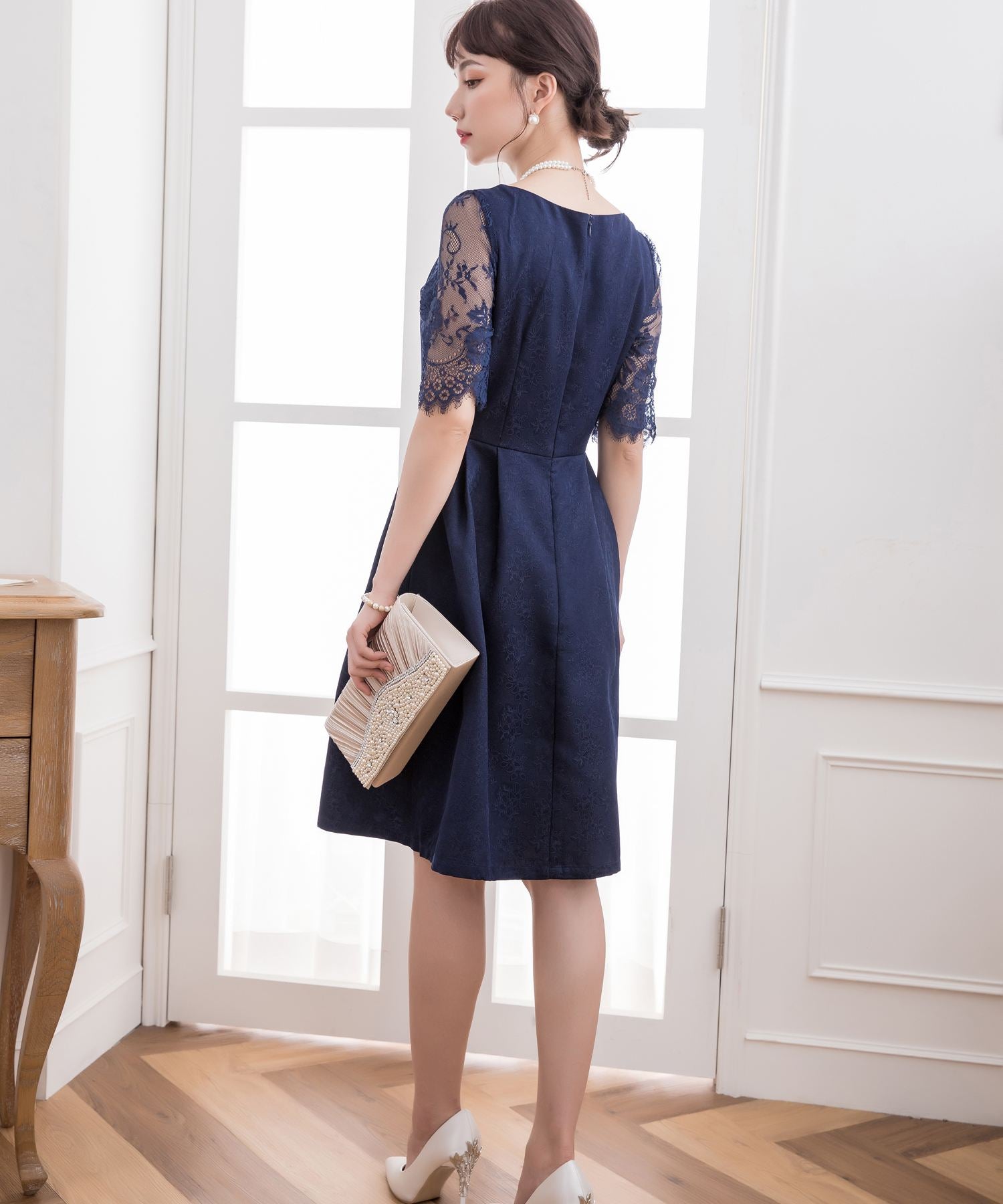 レーススリーブ&結婚式・お呼ばれ対応ワンピースドレスcy88035