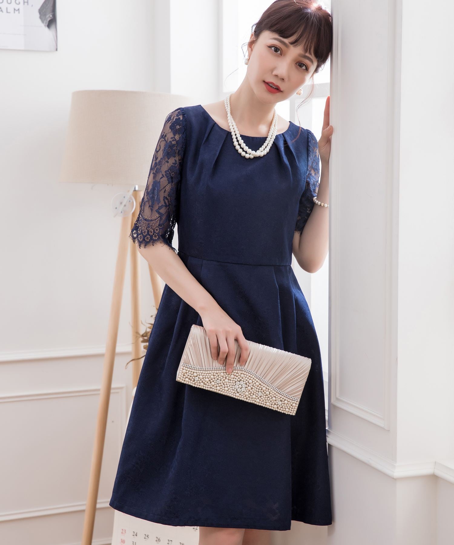 レーススリーブ&結婚式・お呼ばれ対応ワンピースドレスcy88035