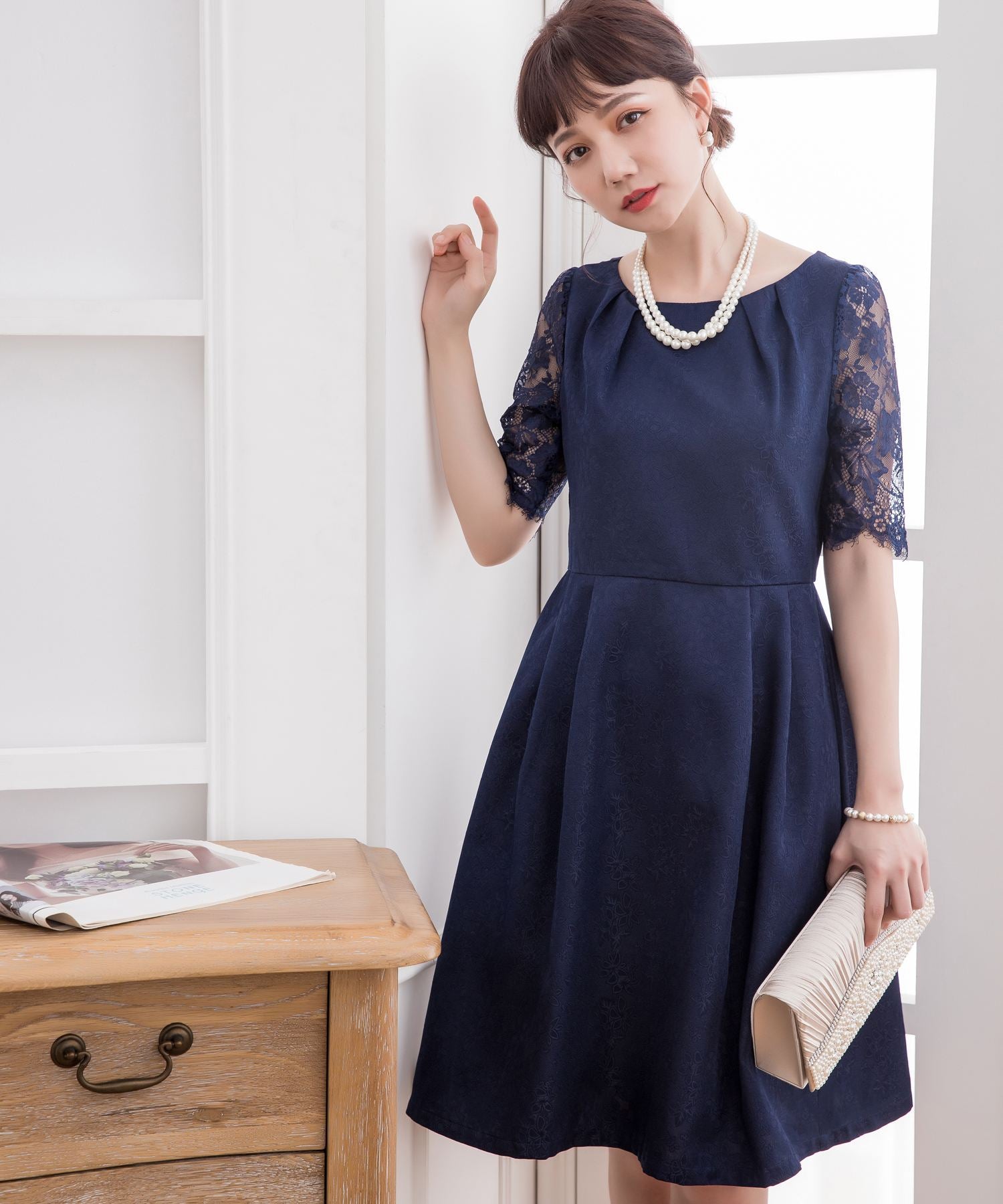 レーススリーブ&結婚式・お呼ばれ対応ワンピースドレスcy88035