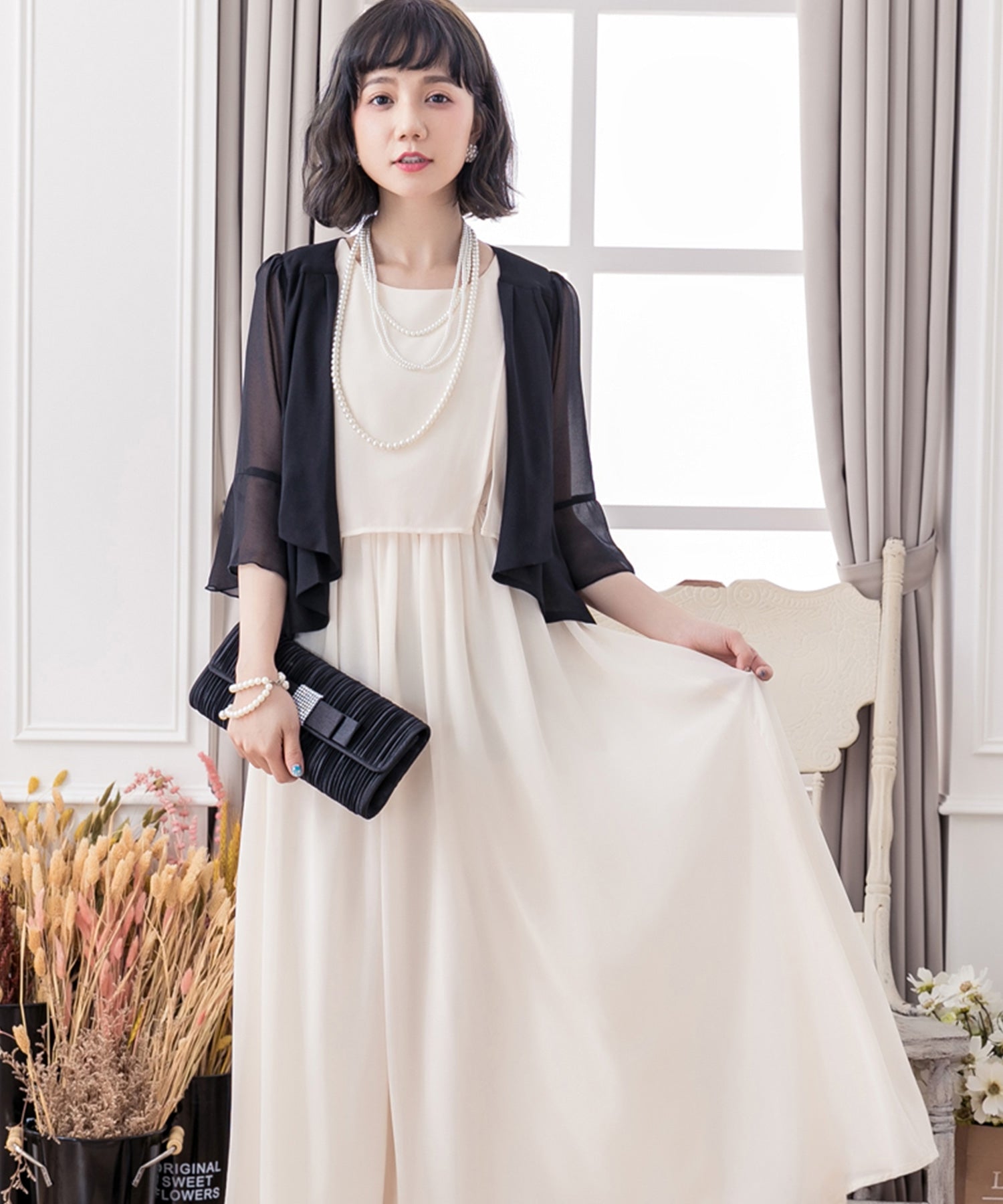 7分丈薄手シフォンパーティボレロcy88111
