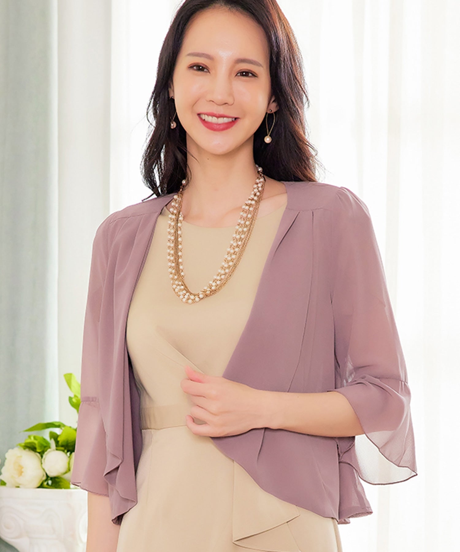 7分丈薄手シフォンパーティボレロcy88111