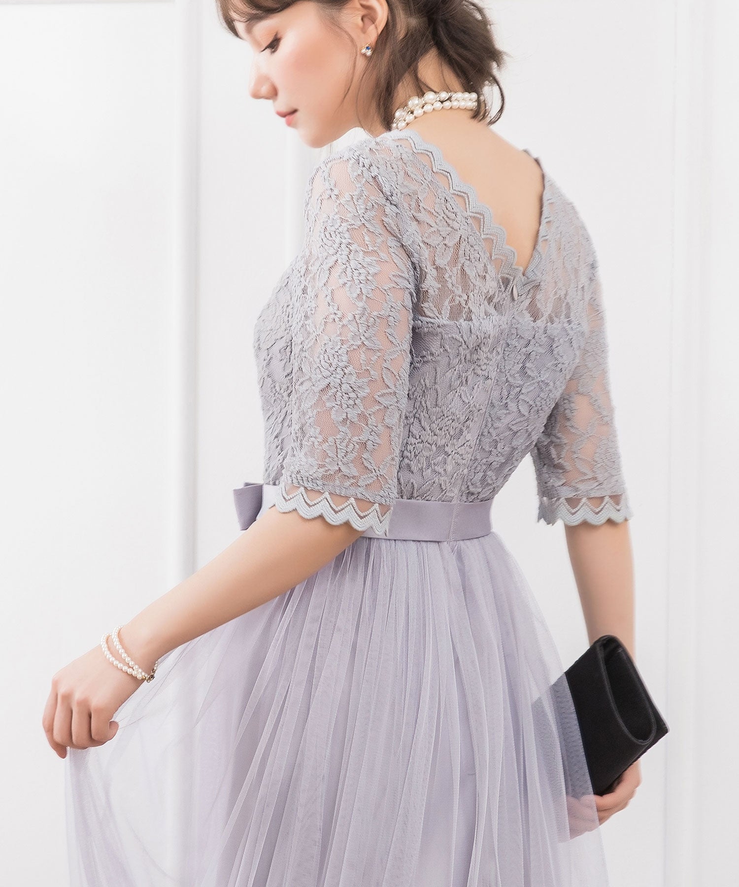 レース×チュールマキシ丈ワンピースcy88136