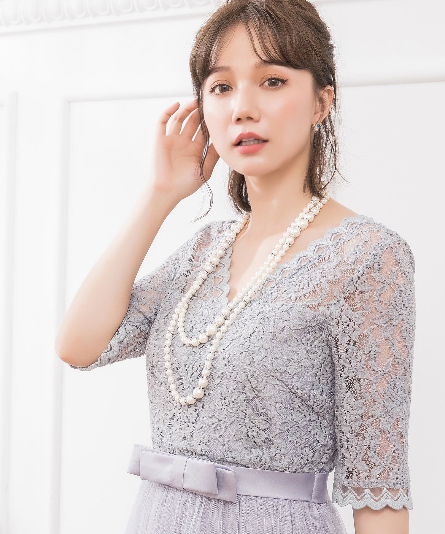 レース×チュールマキシ丈ワンピースcy88136