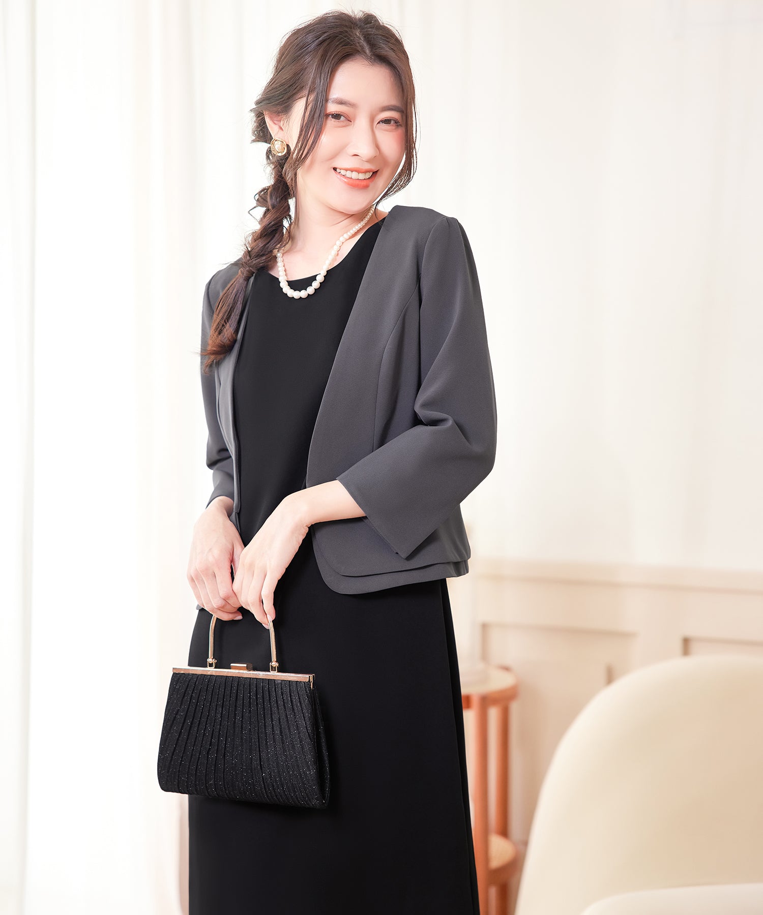 ぺプラジャケット風パーティーボレロcy88150 ダークグレー