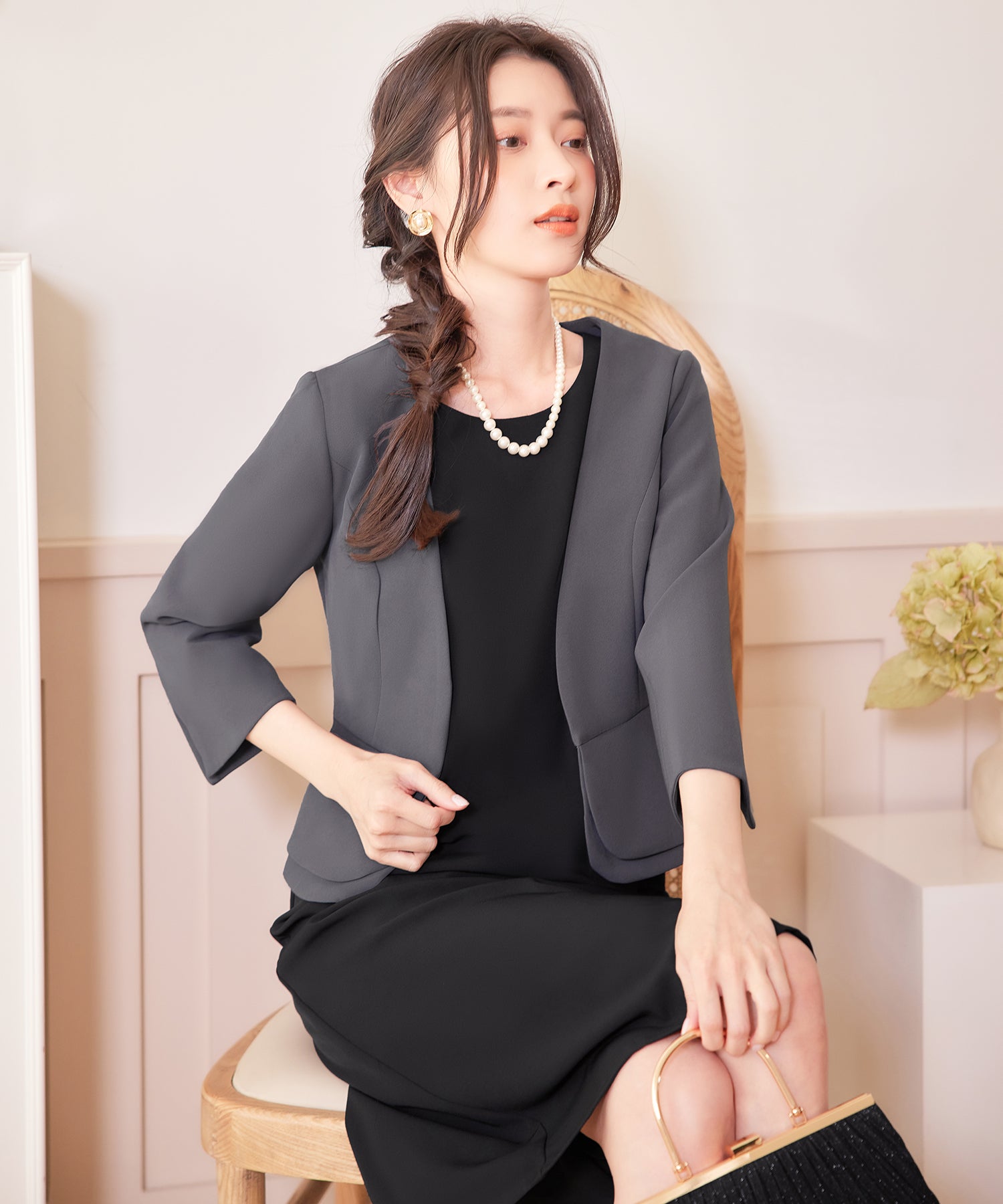 ぺプラジャケット風パーティーボレロcy88150 ダークグレー