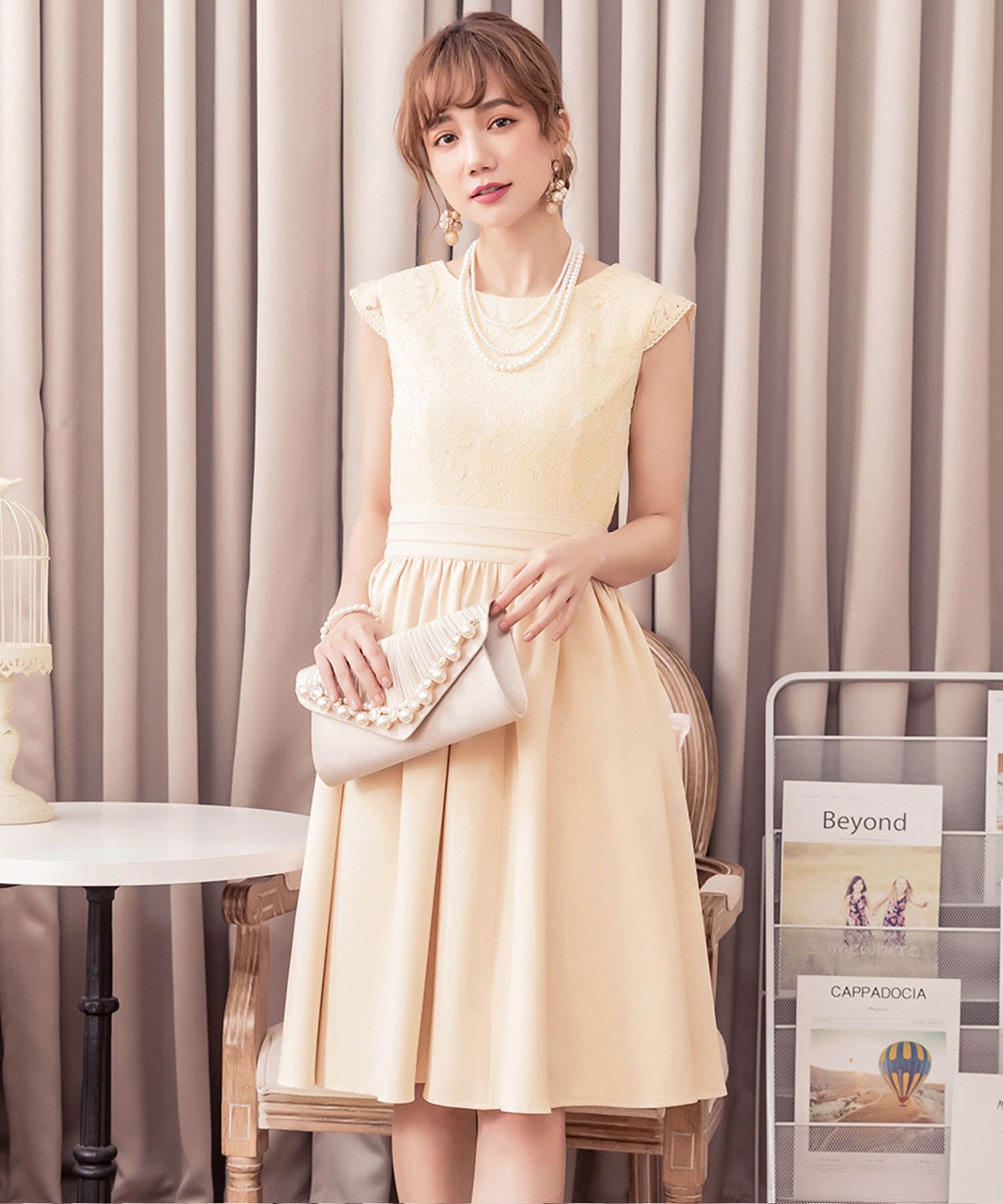 バックリボン&総レースワンピース&スカートの結婚式ワンピース・お呼ばれパーティードレスcy88179