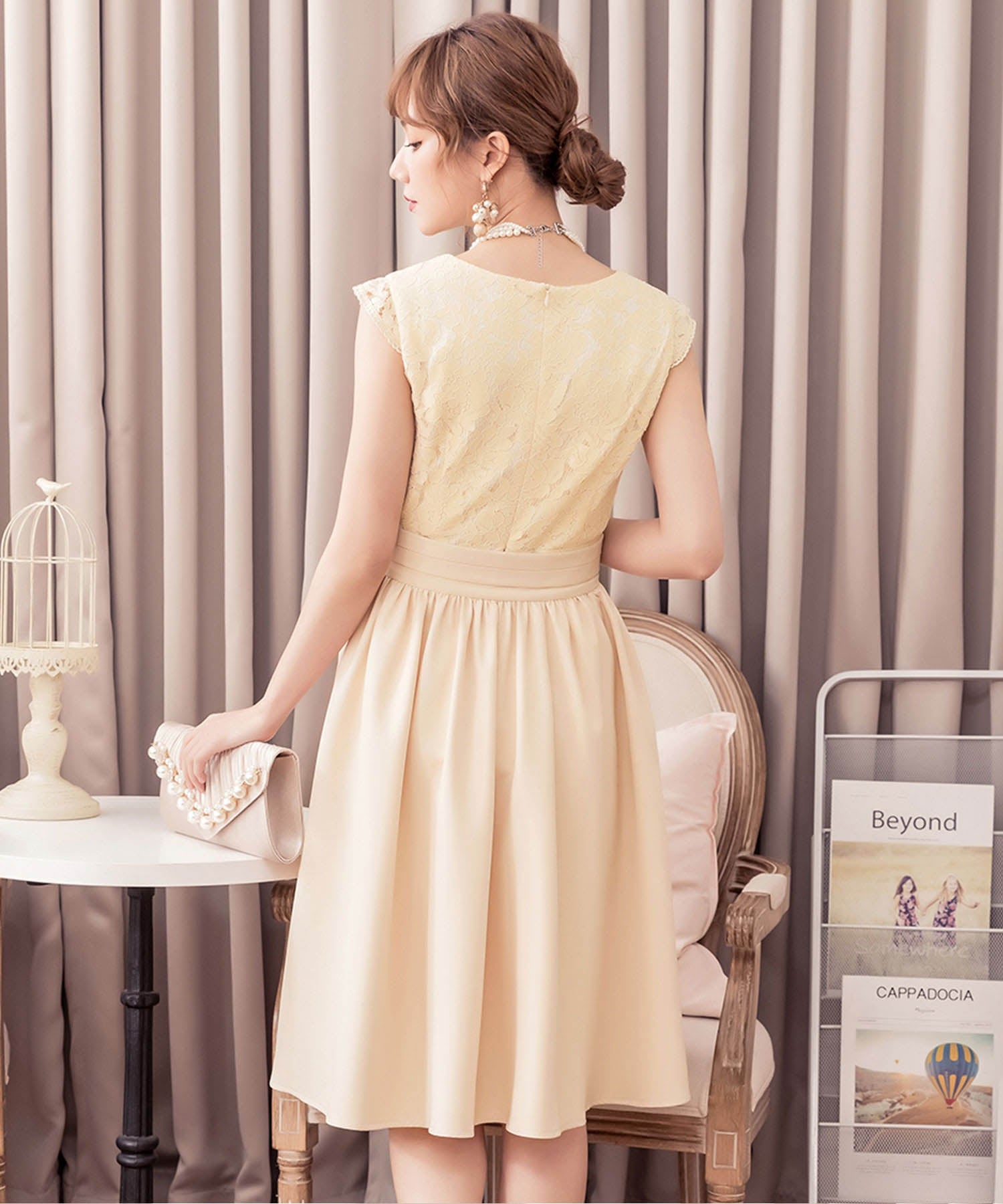 バックリボン&総レースワンピース&スカートの結婚式ワンピース・お呼ばれパーティードレスcy88179
