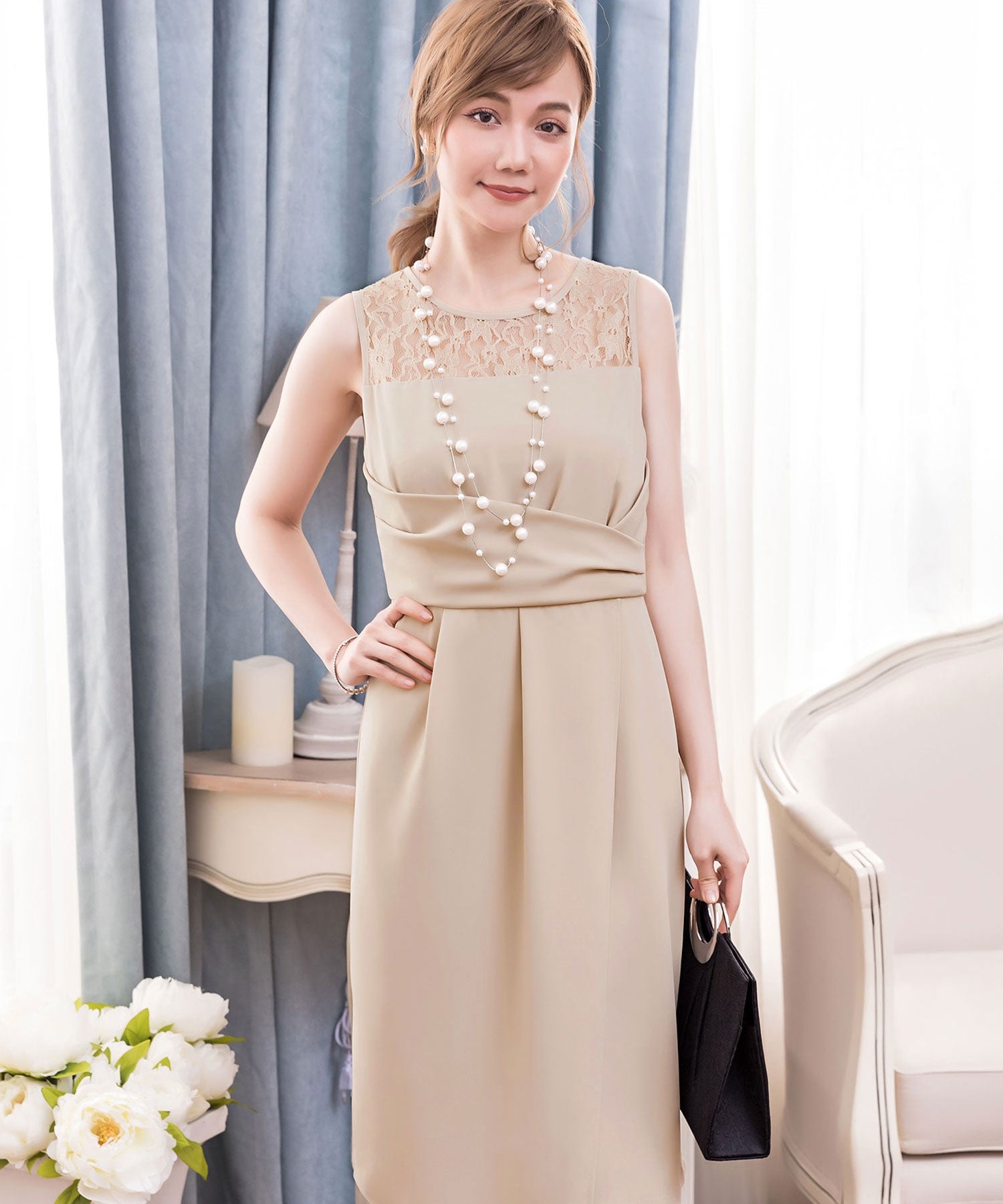 クロス切替レースドレス・結婚式ワンピース・お呼ばれパーティードレスcy88192