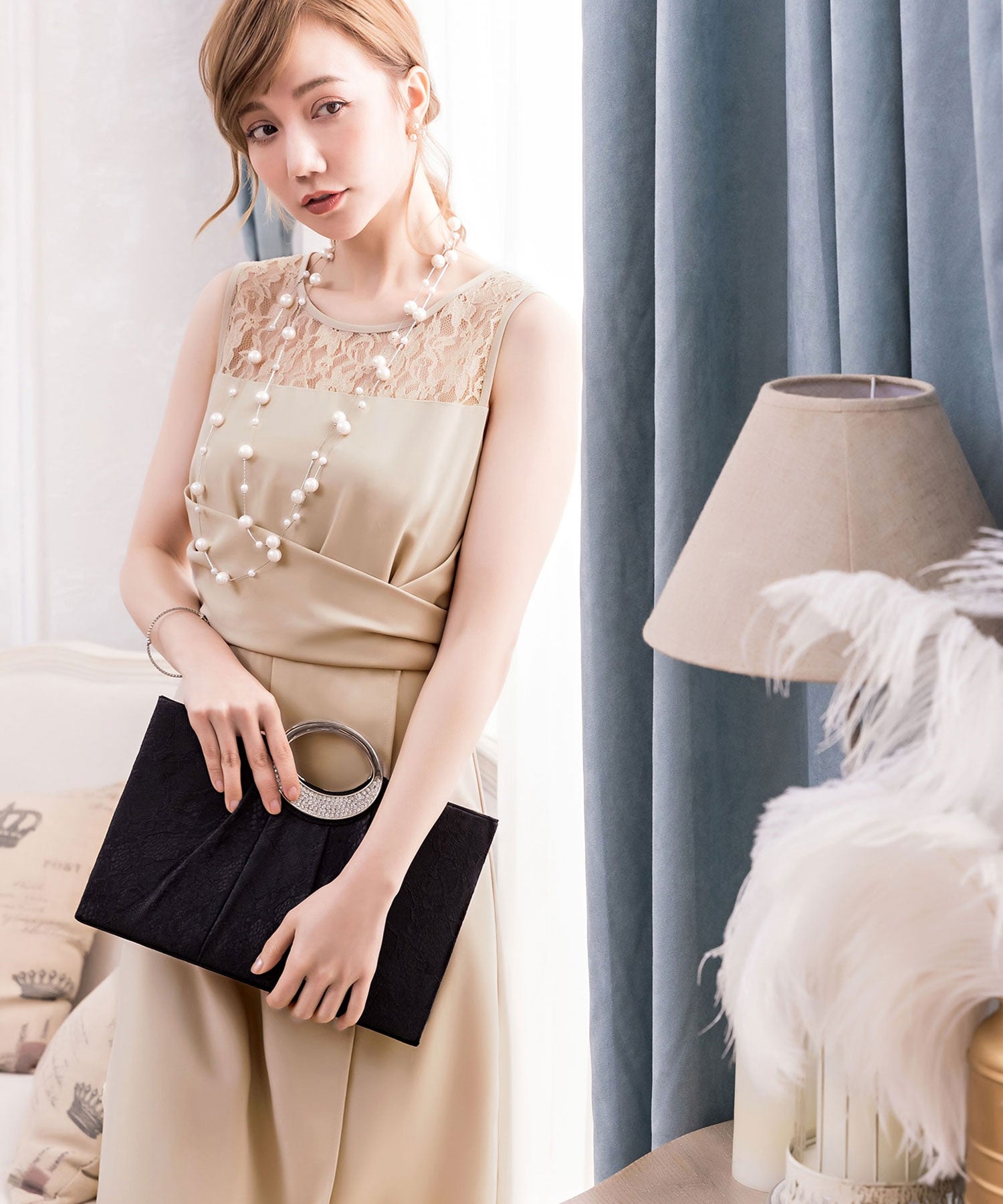 クロス切替レースドレス・結婚式ワンピース・お呼ばれパーティードレスcy88192