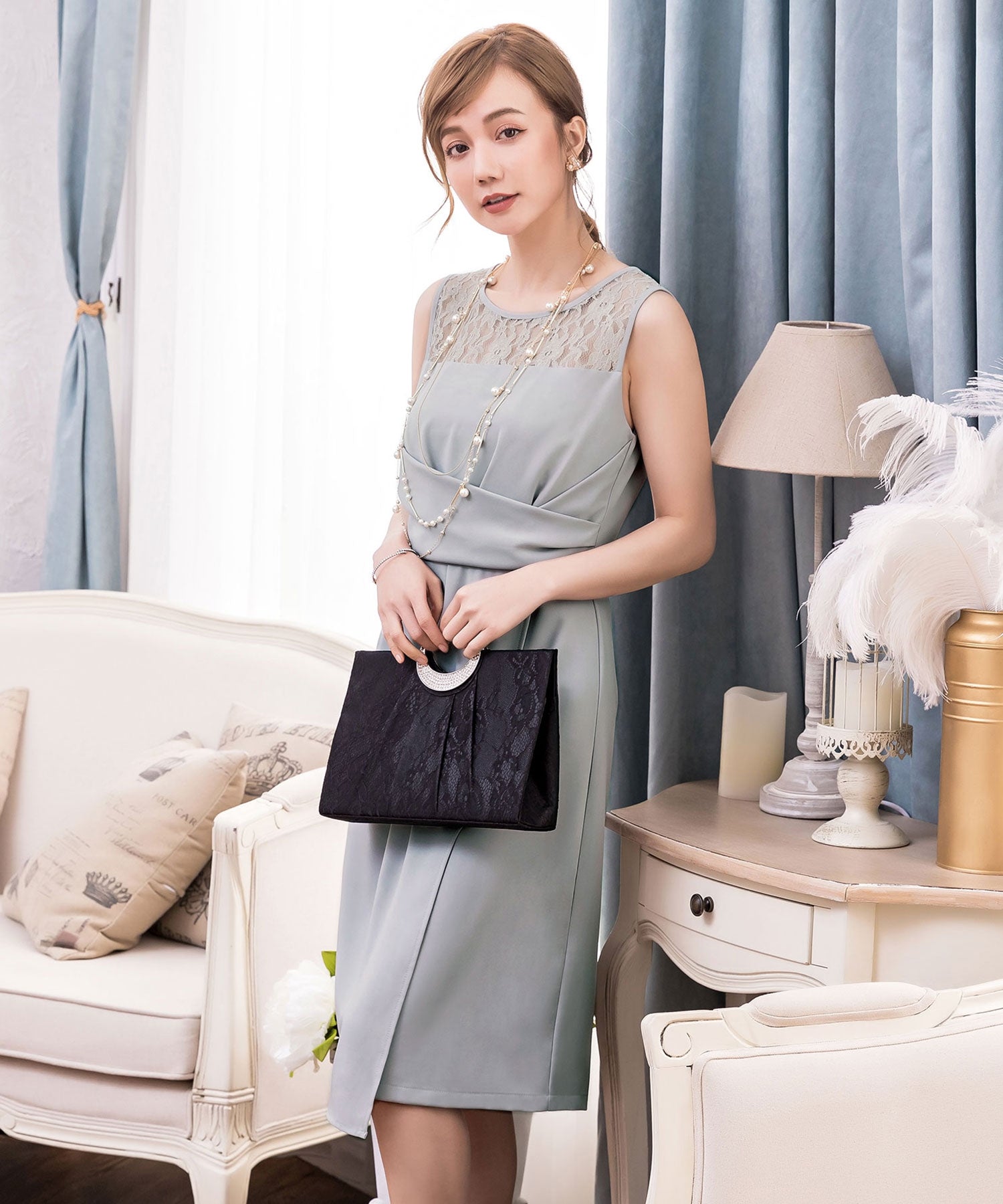 クロス切替レースドレス・結婚式ワンピース・お呼ばれパーティードレスcy88192