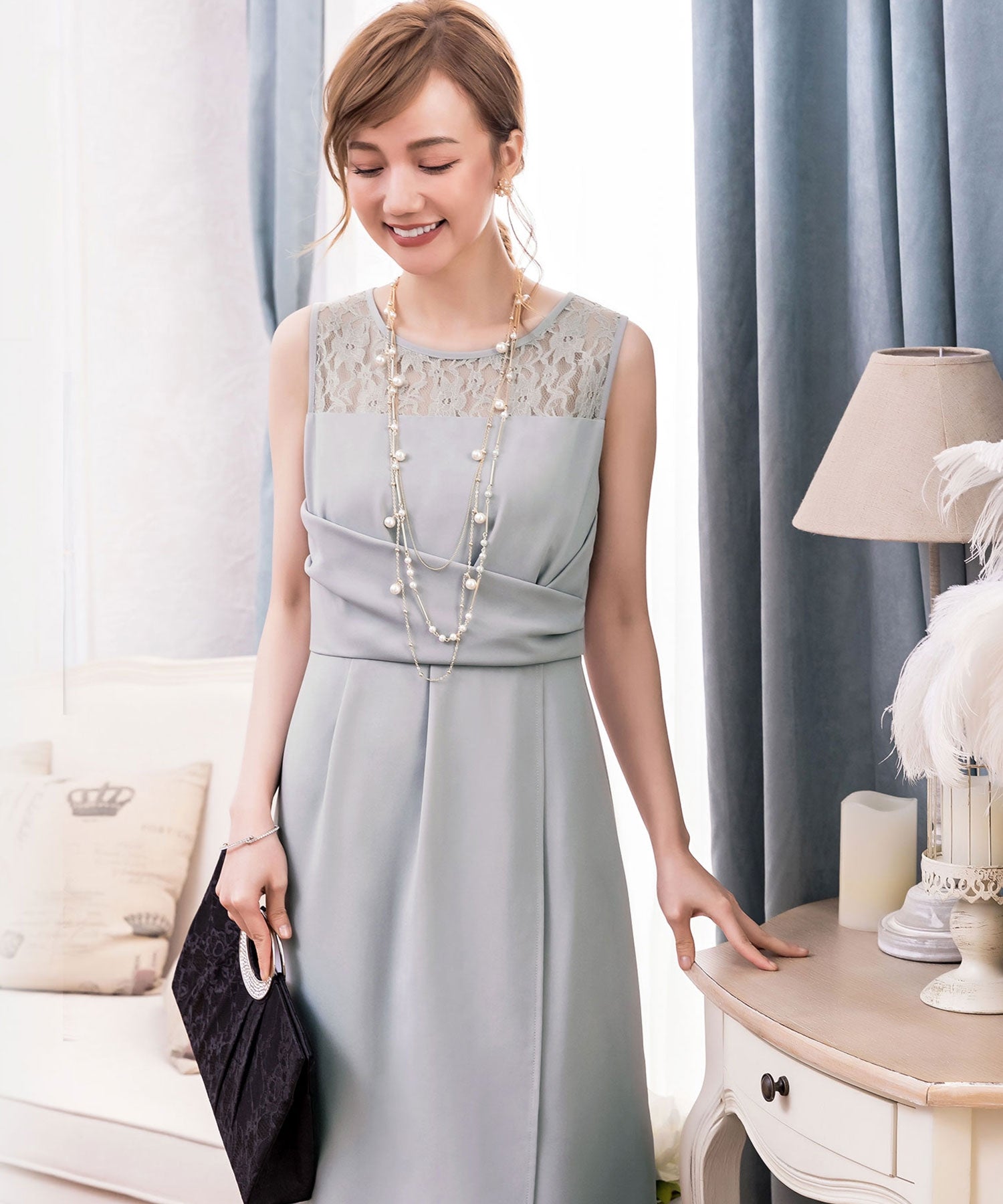 クロス切替レースドレス・結婚式ワンピース・お呼ばれパーティードレスcy88192