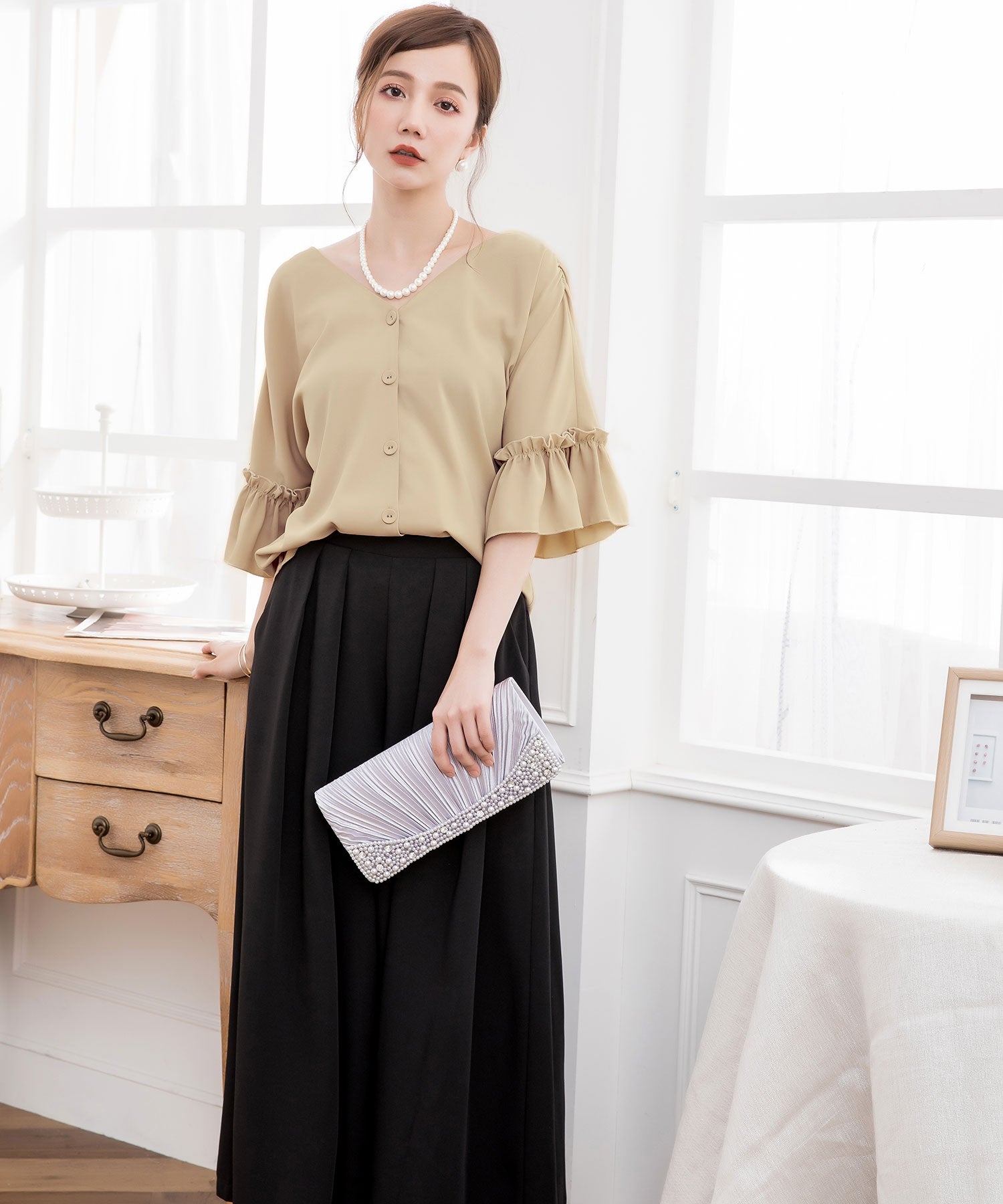 2WAY仕様ブラウス&ワイドパンツセットアップドレス・結婚式ワンピースcy88209