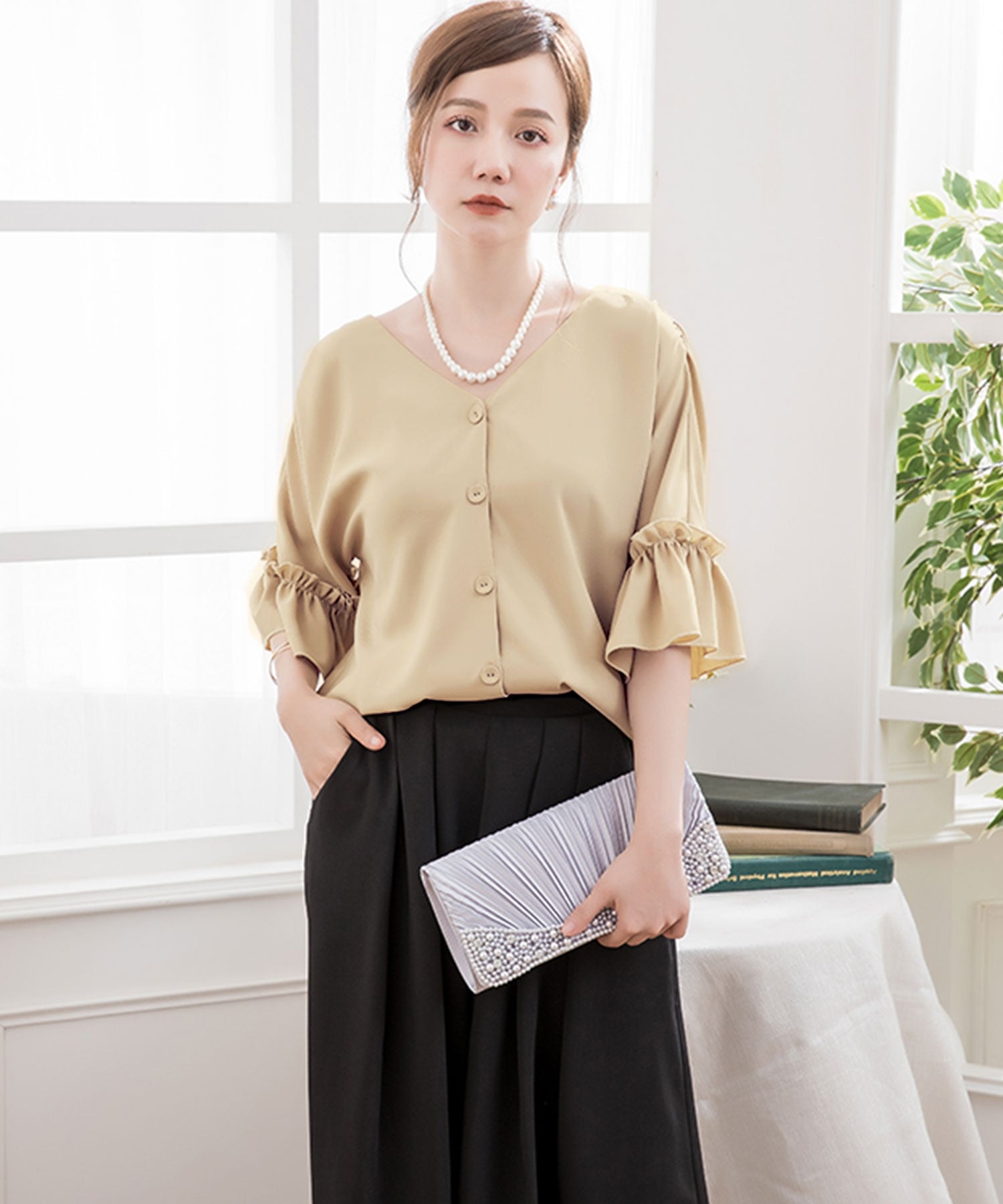 2WAY仕様ブラウス&ワイドパンツセットアップドレス・結婚式ワンピースcy88209