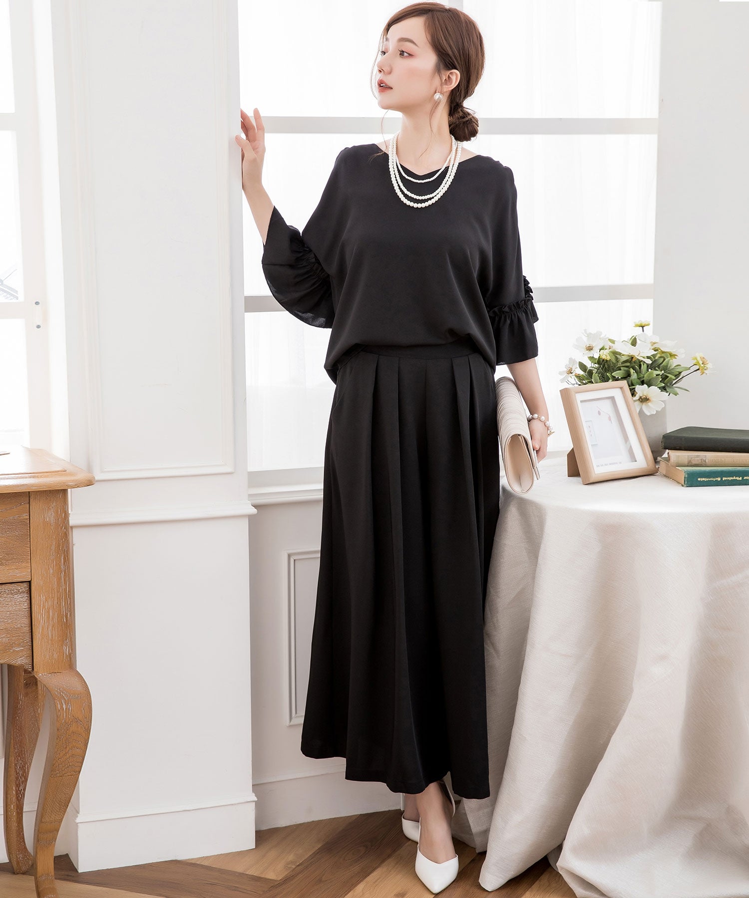 2WAY仕様ブラウス&ワイドパンツセットアップドレス・結婚式ワンピースcy88209