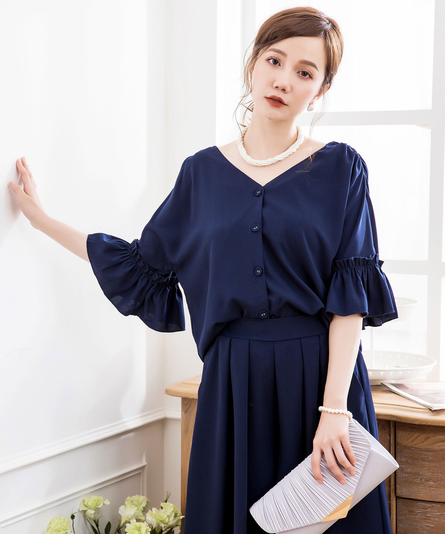 2WAY仕様ブラウス&ワイドパンツセットアップドレス・結婚式ワンピースcy88209