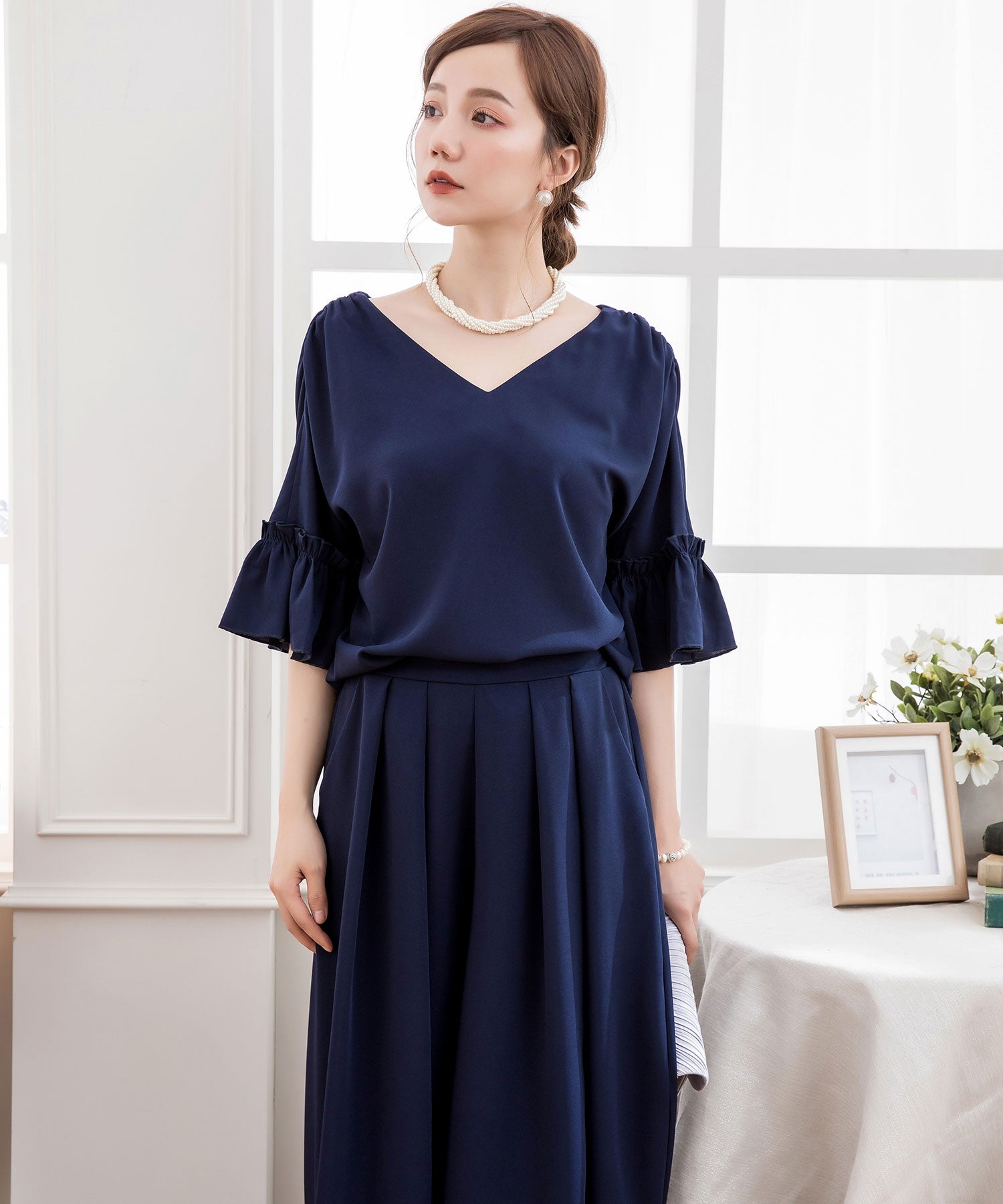 2WAY仕様ブラウス&ワイドパンツセットアップドレス・結婚式ワンピースcy88209