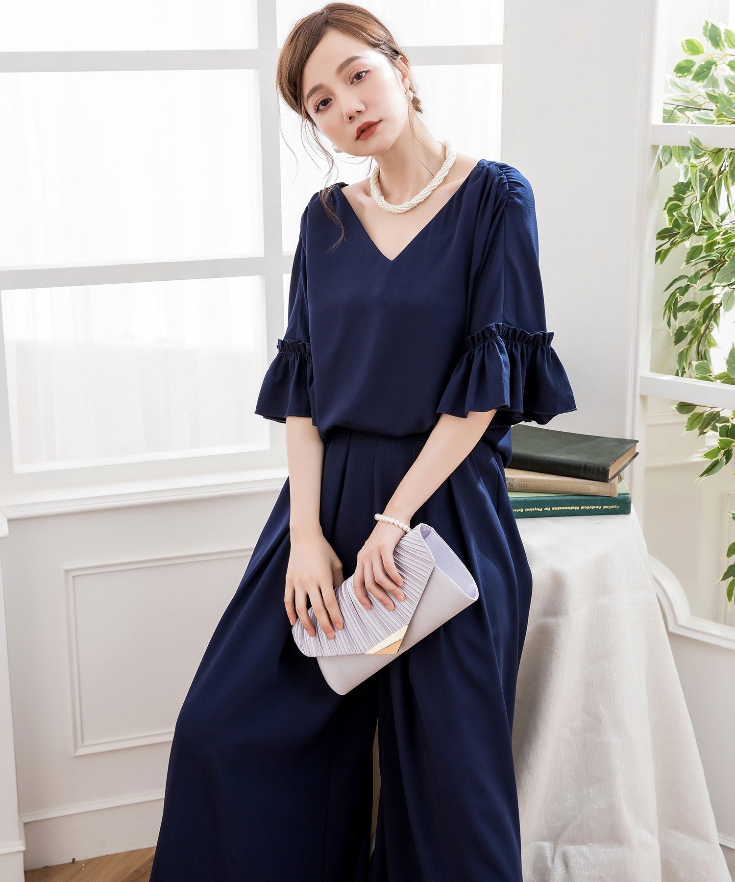 2WAY仕様ブラウス&ワイドパンツセットアップドレス・結婚式ワンピースcy88209
