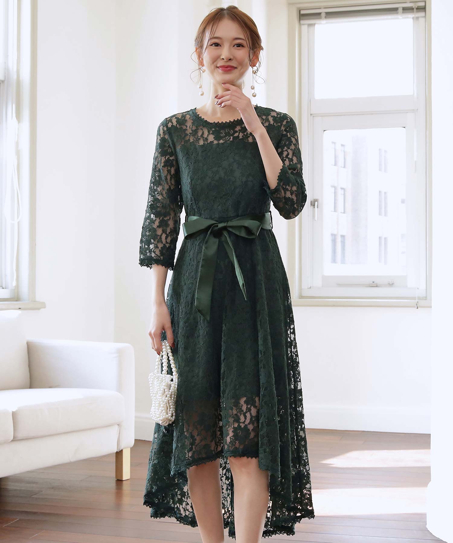 総レースワンピースドレス・結婚式ワンピース・お呼ばれパーティードレスcy88215-s-green