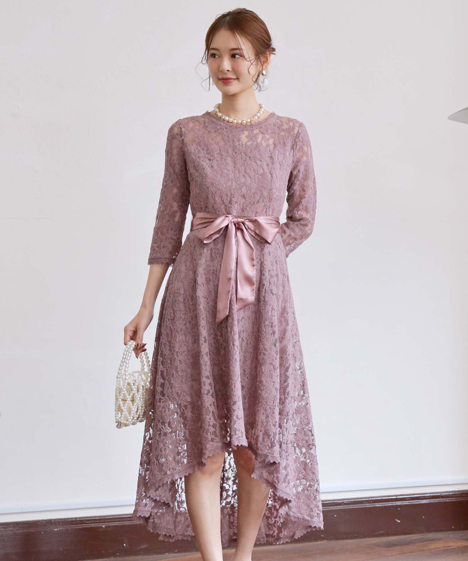 総レースワンピースドレス・結婚式ワンピース・お呼ばれパーティードレスcy88215-s-smokepink