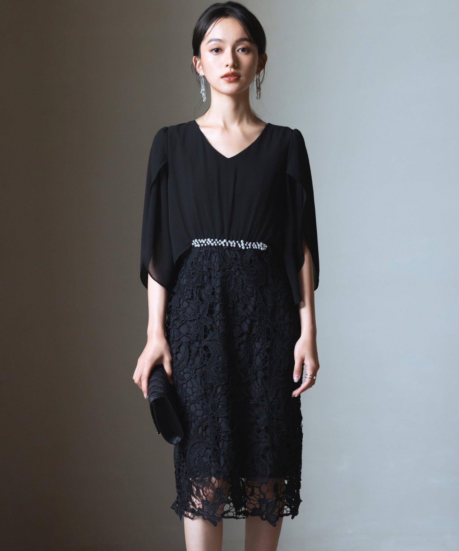 結婚式 ワンピース パーティー ドレス お呼ばれ 二次会 袖あり cy88262-s-black