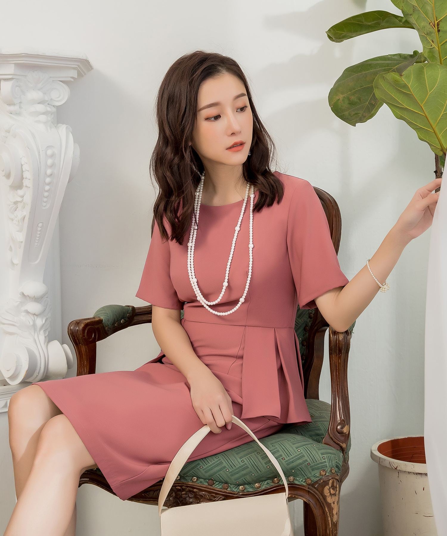 【パーティードレス】ハイウエストペプラム切替結婚式ワンピースcy88332