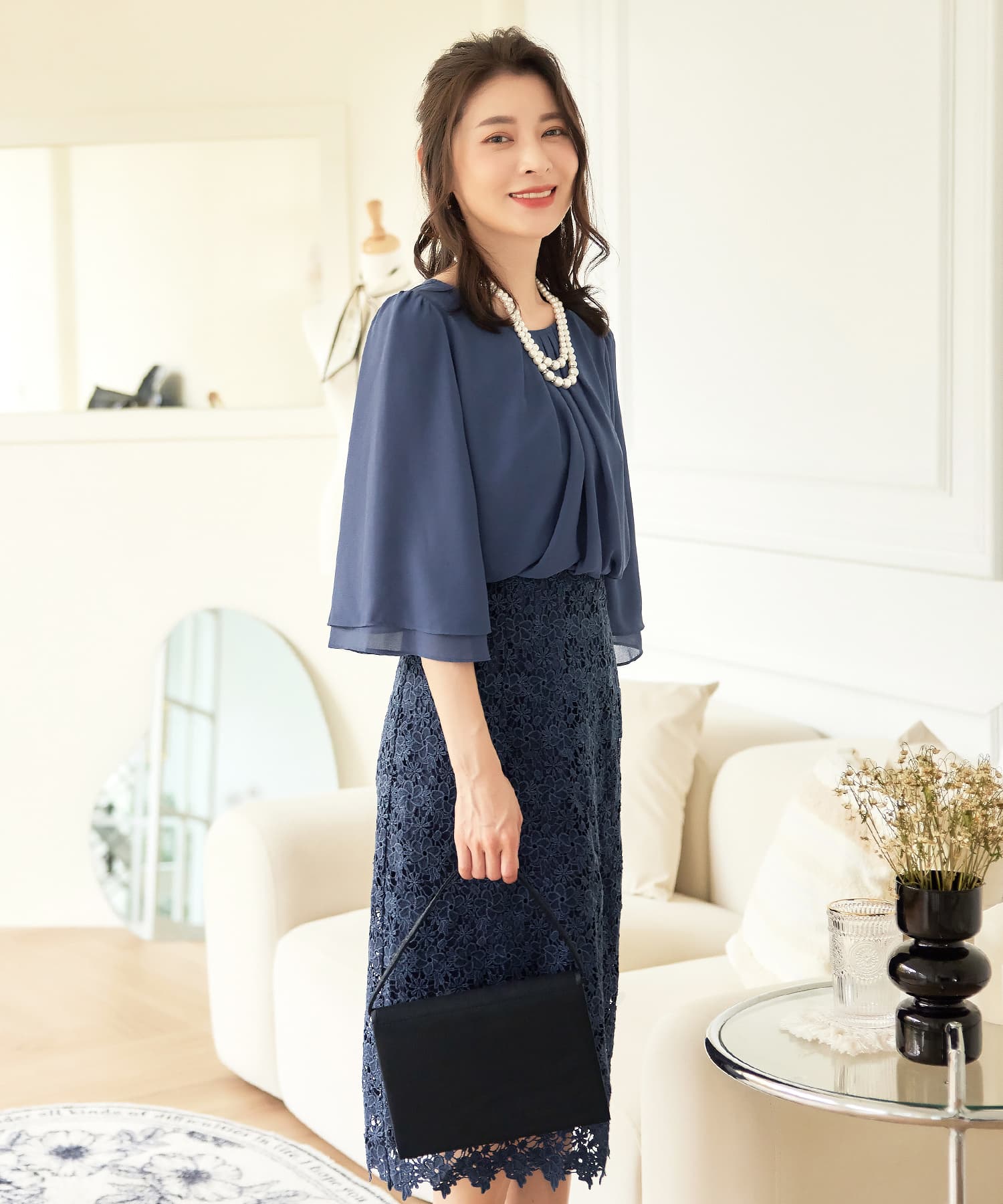 ワンピース ドレス パーティー オフィス 結婚式 シフォン レース パーティードレスcy88538