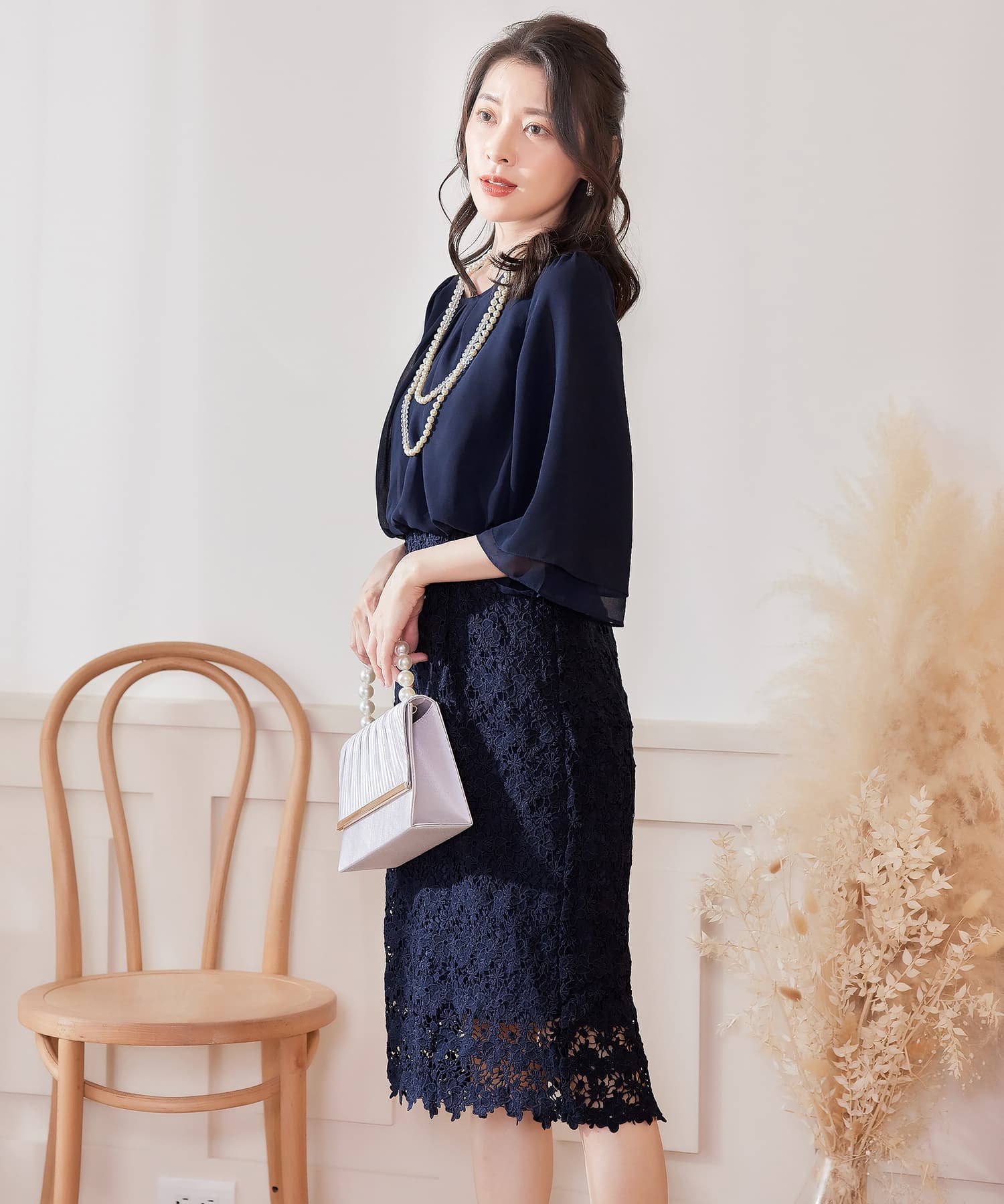 ワンピース ドレス パーティー オフィス 結婚式 シフォン レース パーティードレスcy88538