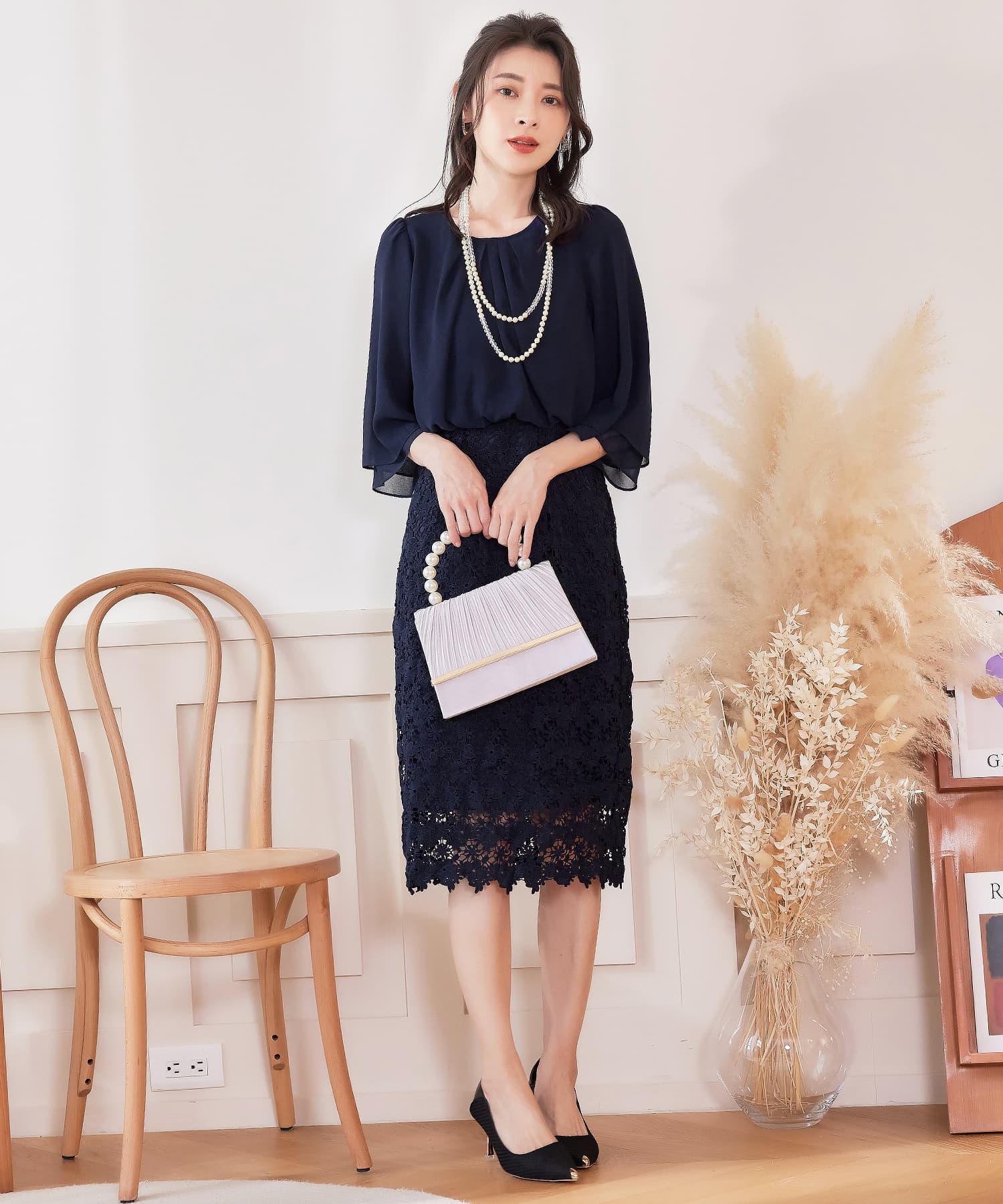 ワンピース ドレス パーティー オフィス 結婚式 シフォン レース パーティードレスcy88538