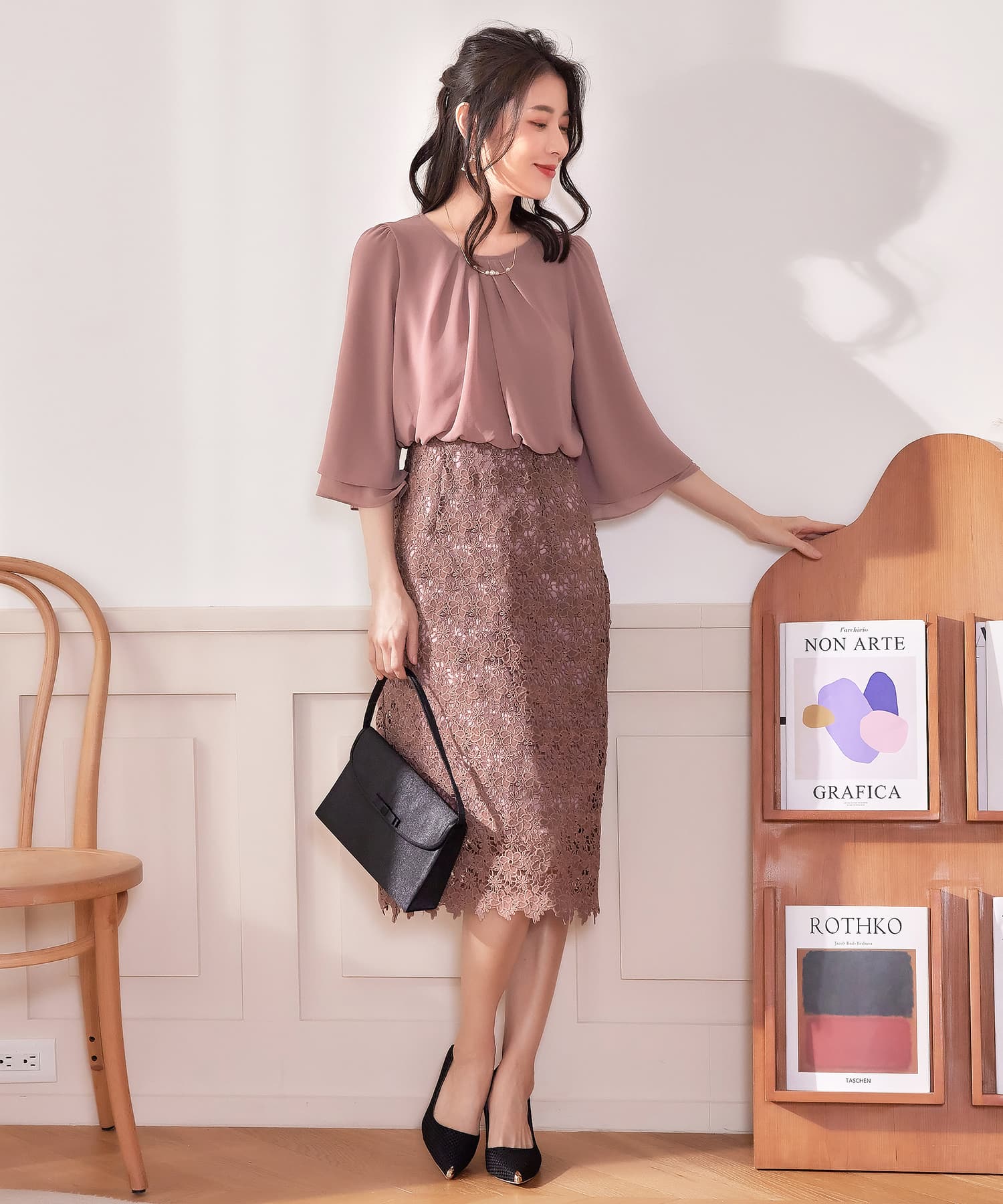 ワンピース ドレス パーティー オフィス 結婚式 シフォン レース パーティードレスcy88538