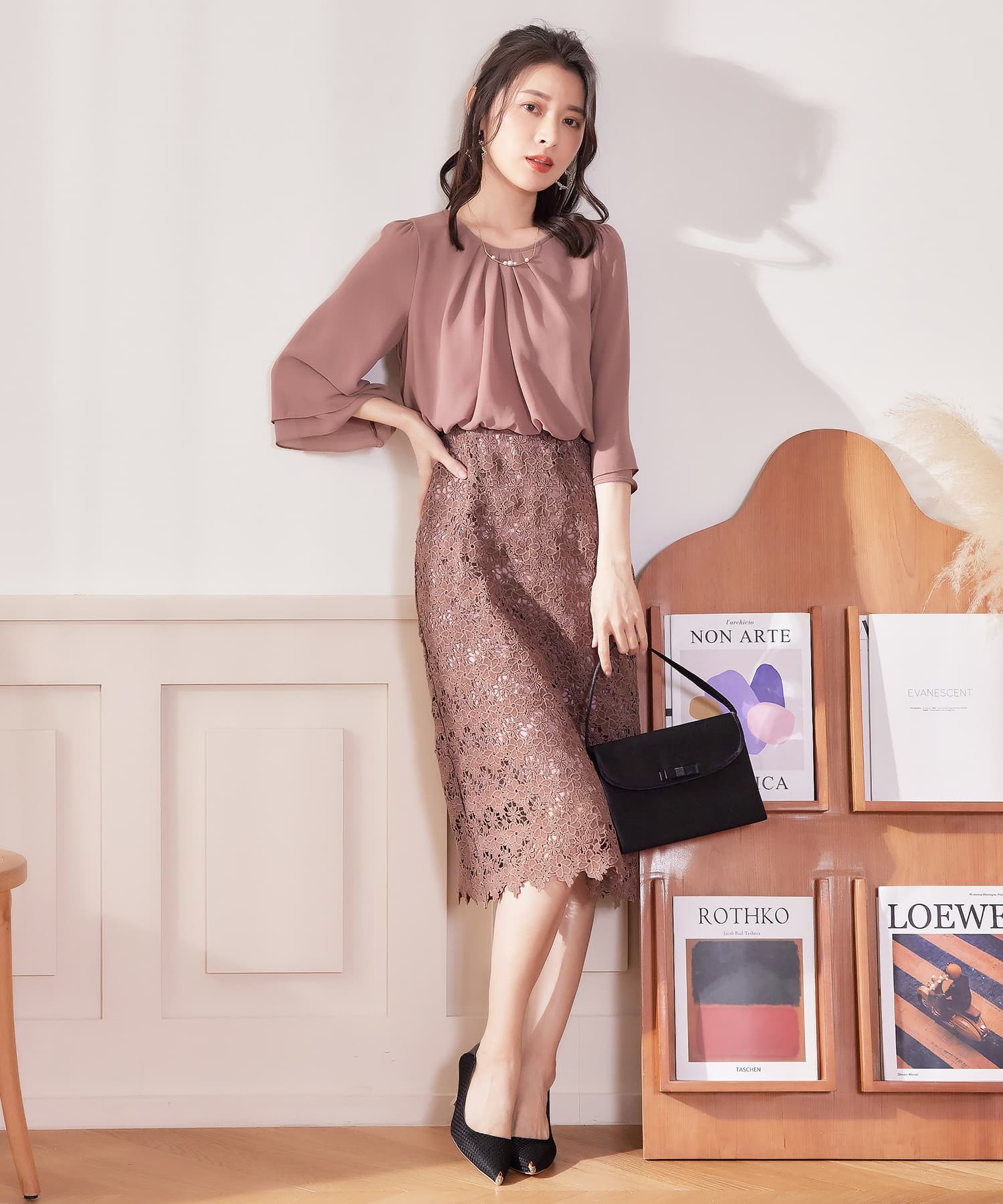 ワンピース ドレス パーティー オフィス 結婚式 シフォン レース パーティードレスcy88538