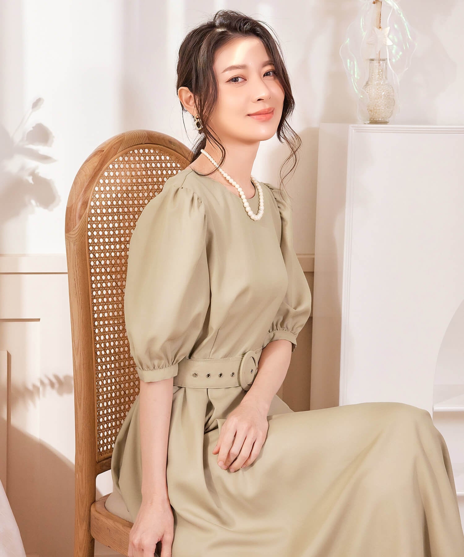 ワンピース ミモレ丈 結婚式 フォーマル ベルト付きcy88539