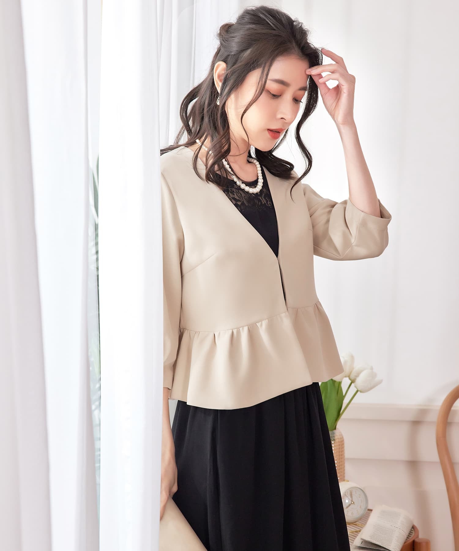ジャケット ボレロ ショートジャケット ノーカラーcy88550