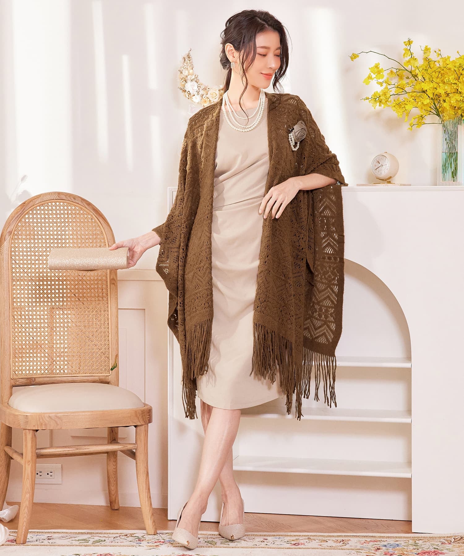 ボレロ レース ロング丈 パーティー コサージュ付きcy88569