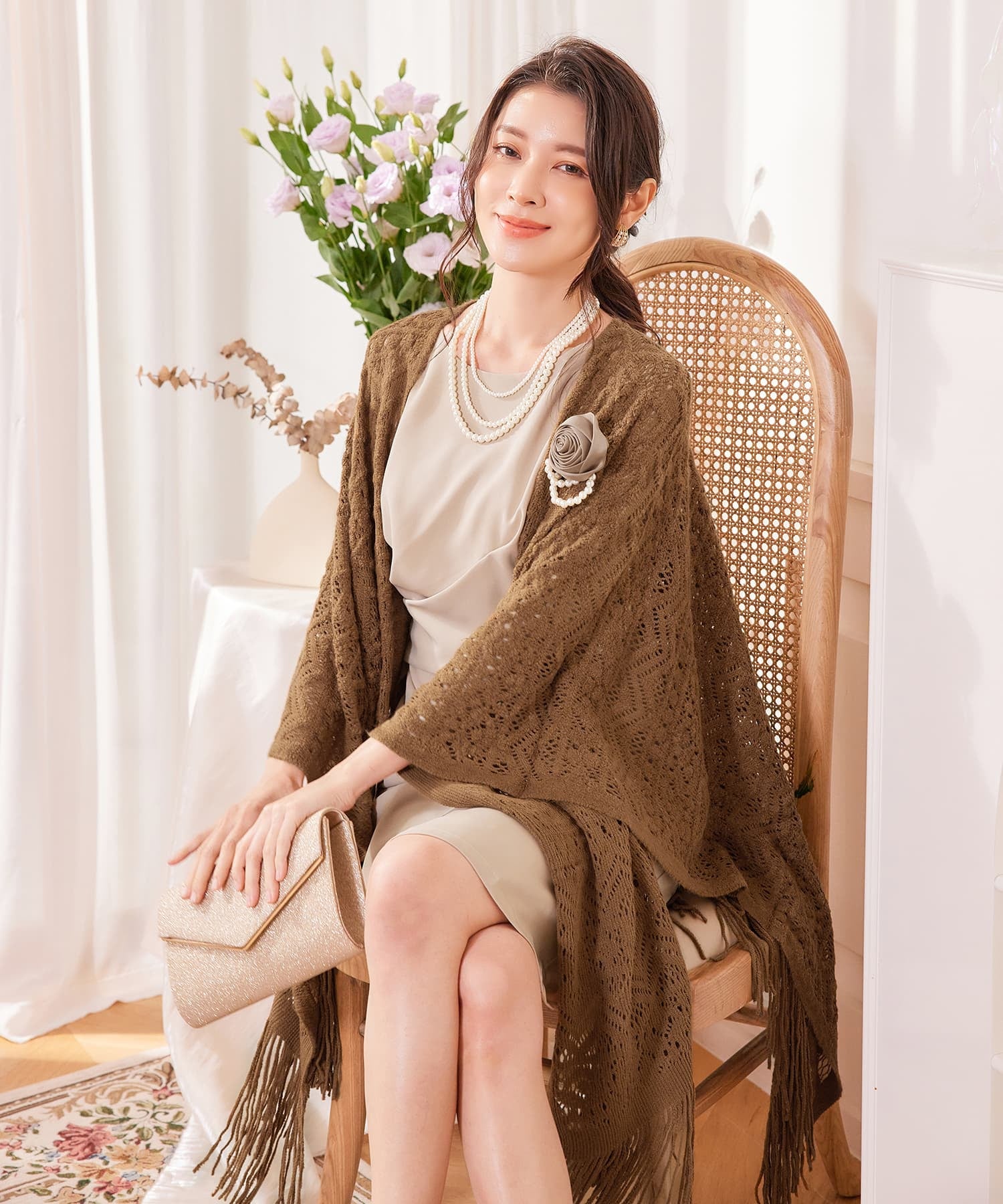 ボレロ レース ロング丈 パーティー コサージュ付きcy88569
