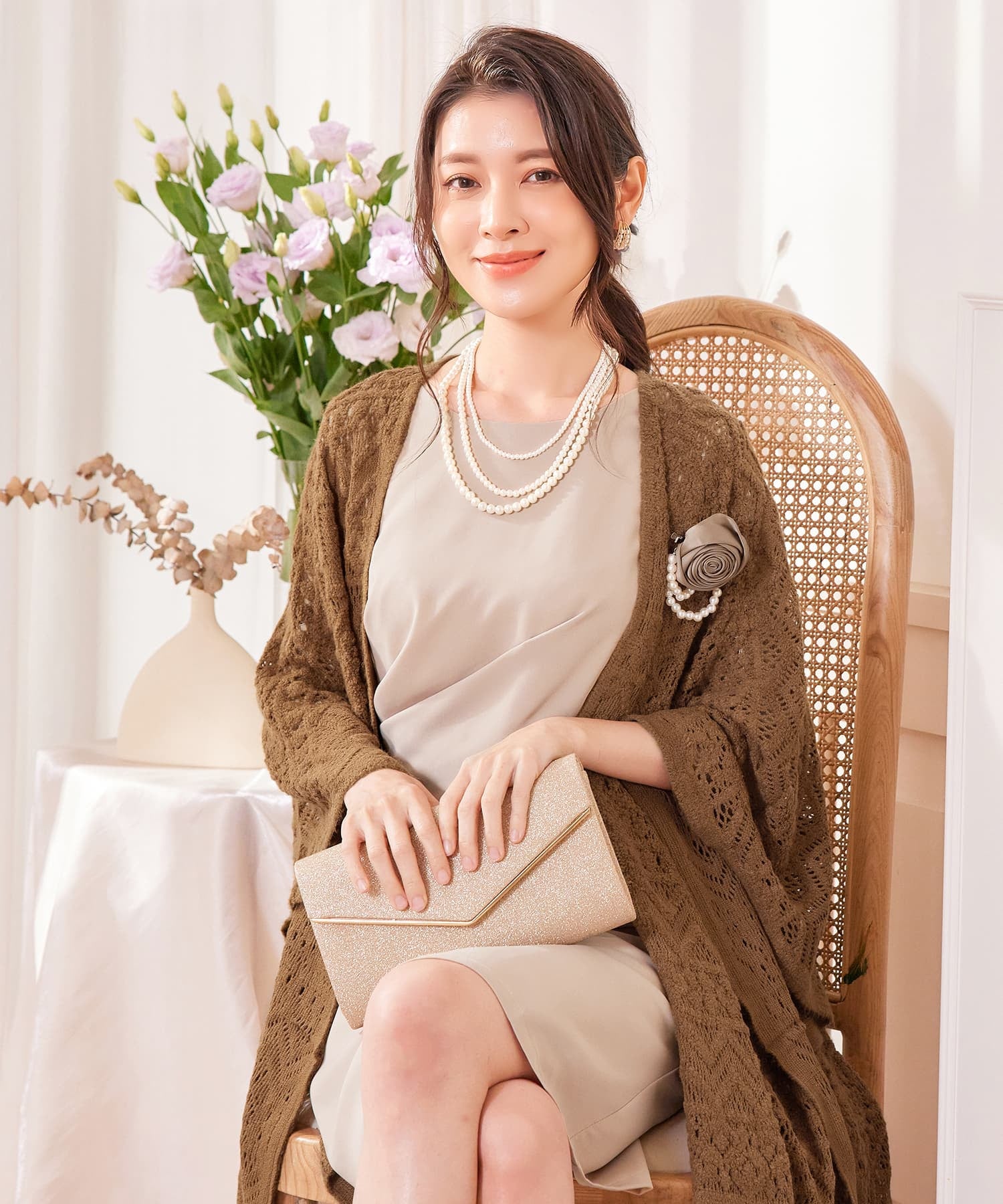 ボレロ レース ロング丈 パーティー コサージュ付きcy88569