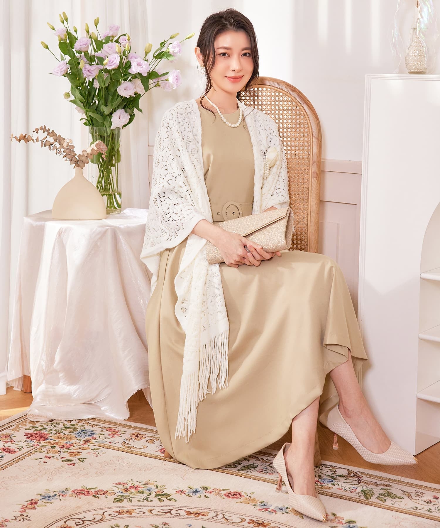 ボレロ レース ロング丈 パーティー コサージュ付きcy88569