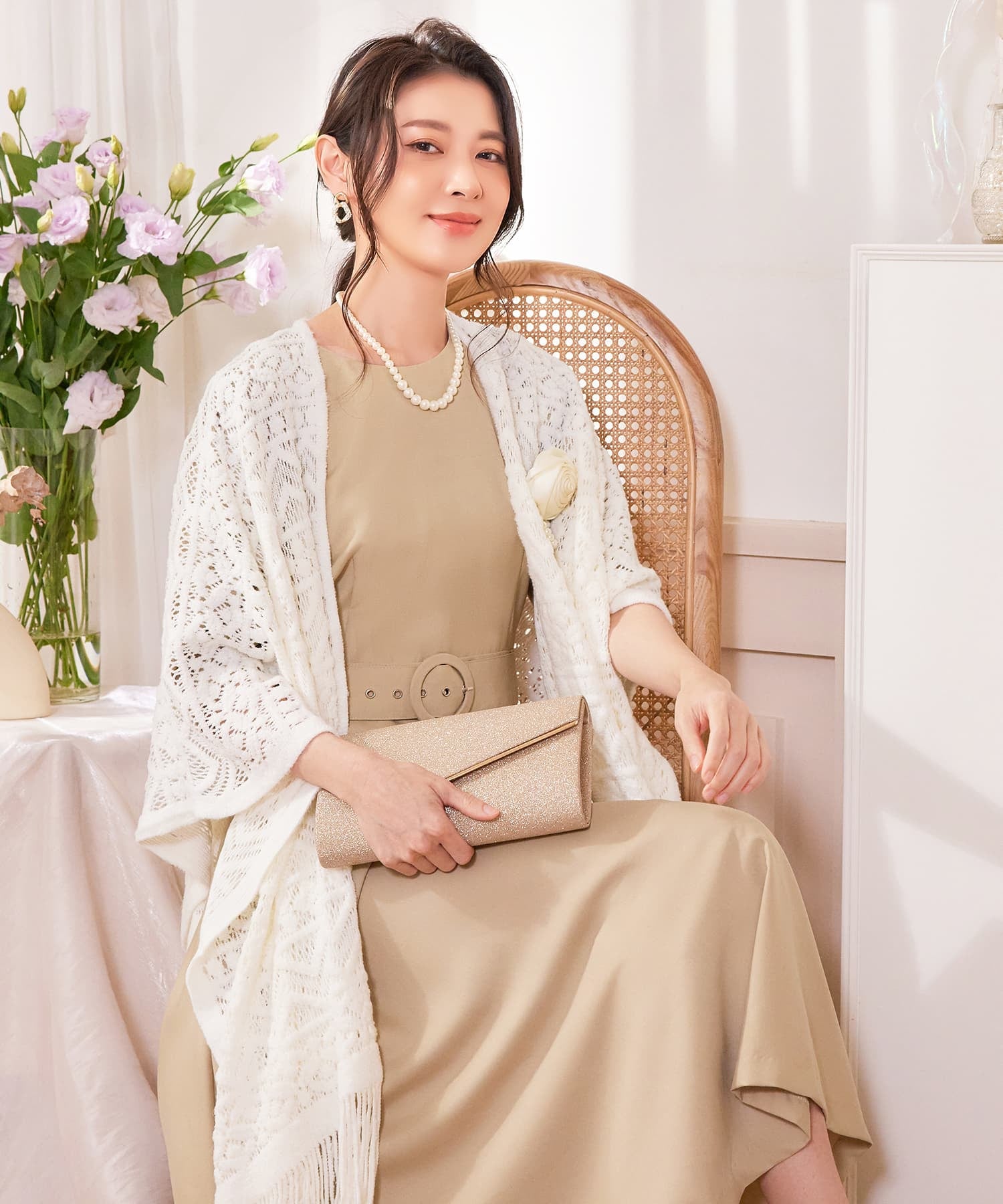 ボレロ レース ロング丈 パーティー コサージュ付きcy88569