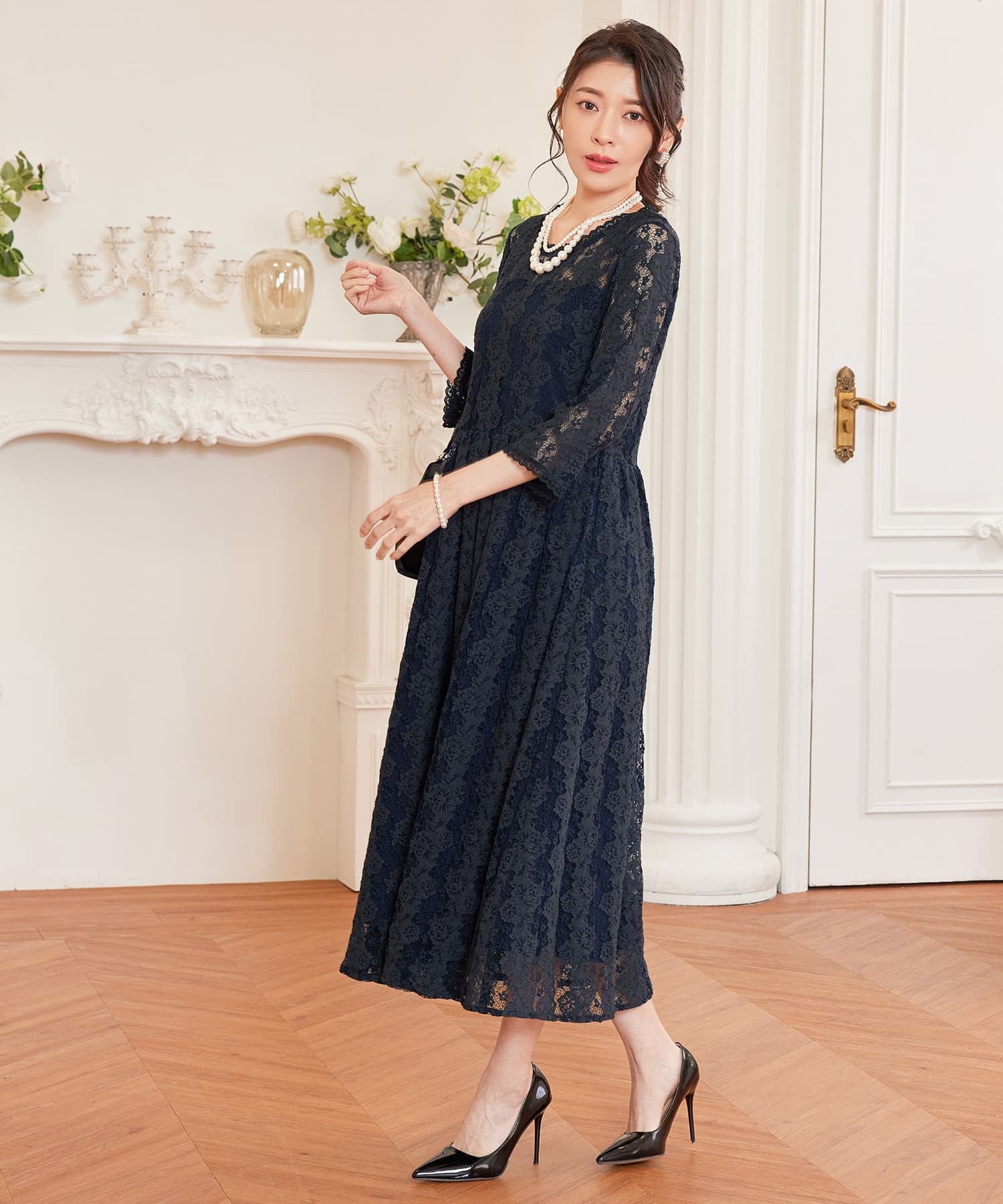 ワンピース ドレス レース 結婚式 披露宴 パーティーcy88572