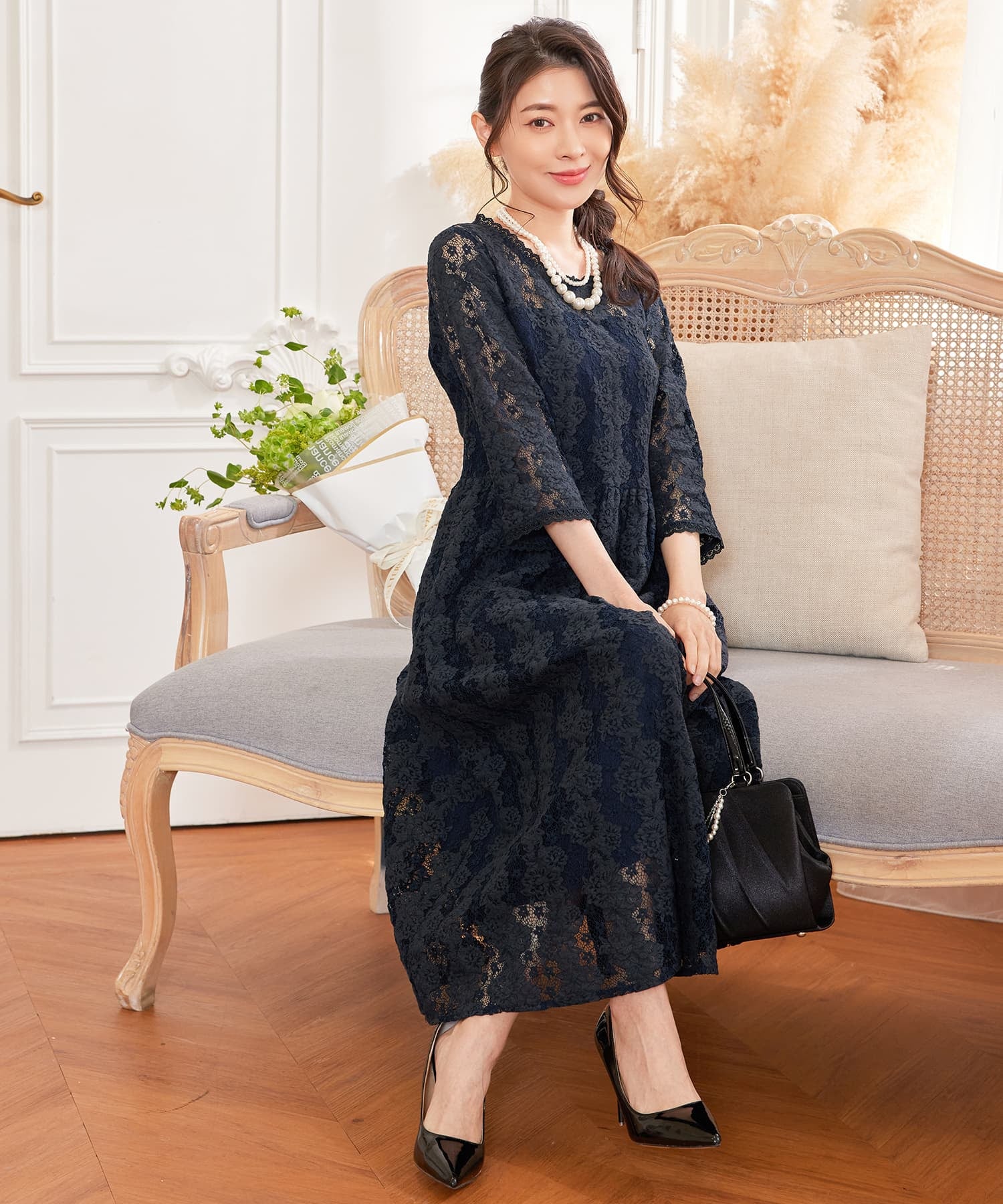 ワンピース ドレス レース 結婚式 披露宴 パーティーcy88572