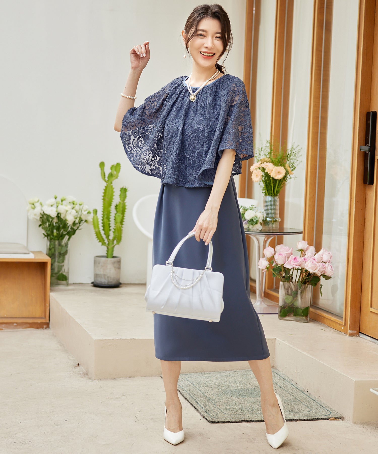 パーティードレス レディース ドレス ワンピース セットアップ 3waycy88598 コバルトブルー