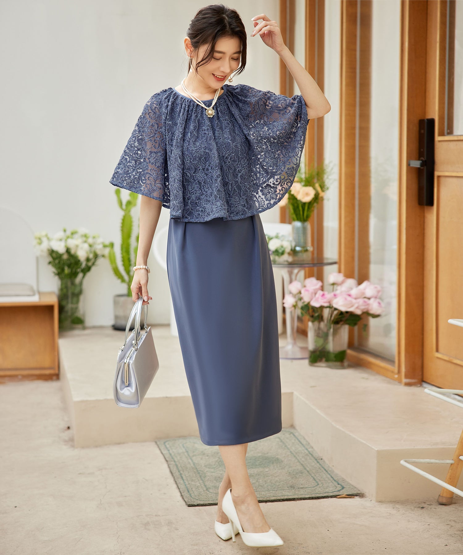 パーティードレス レディース ドレス ワンピース セットアップ 3waycy88598 コバルトブルー