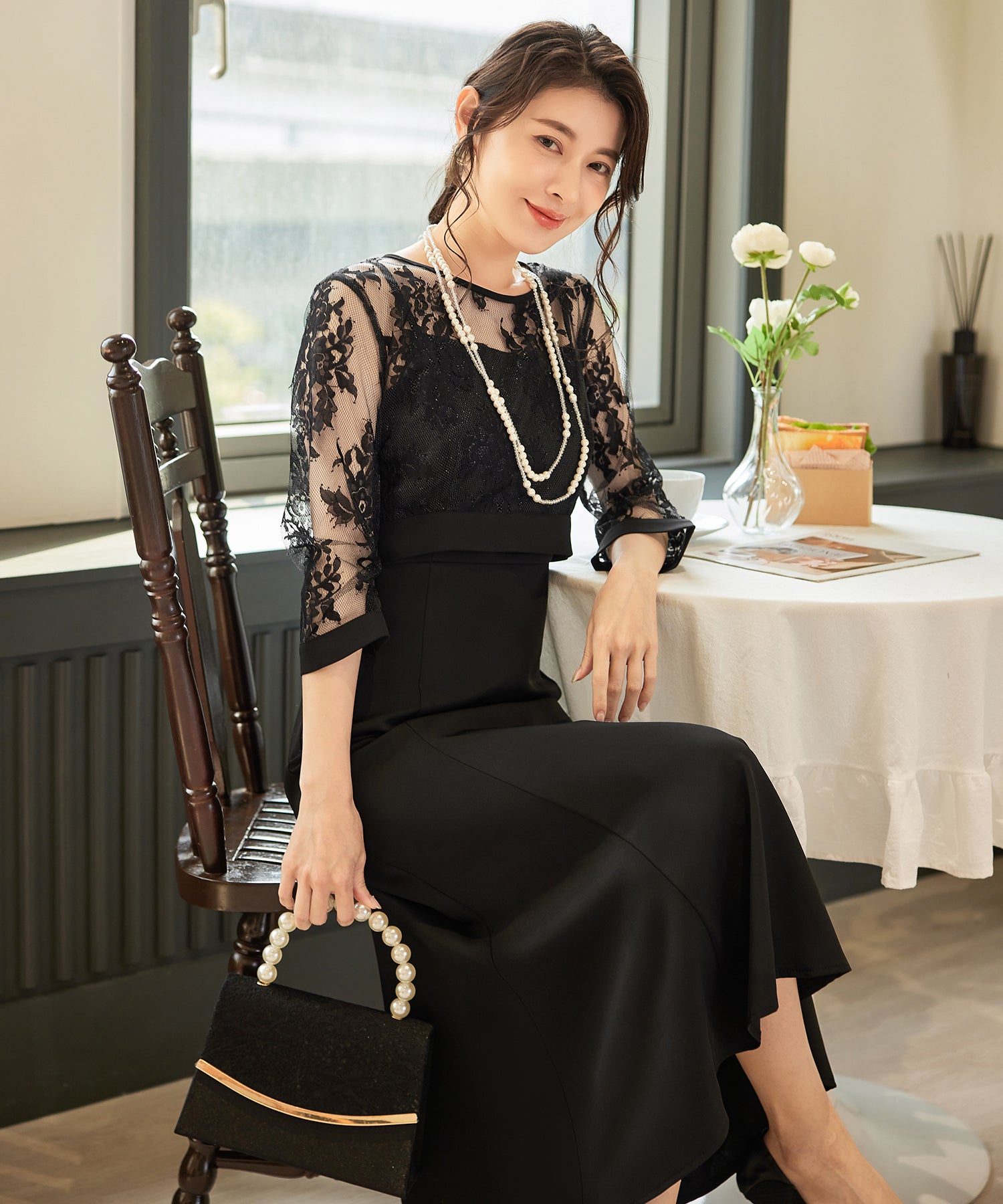 パーティードレス レディース ドレス ワンピース 結婚式 レースcy88606 ブラック