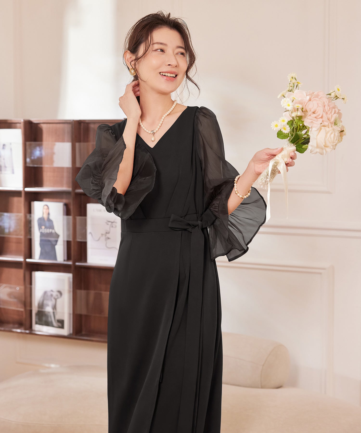 パーティードレス 結婚式 ワンピース シアー素材cy88613 ブラック